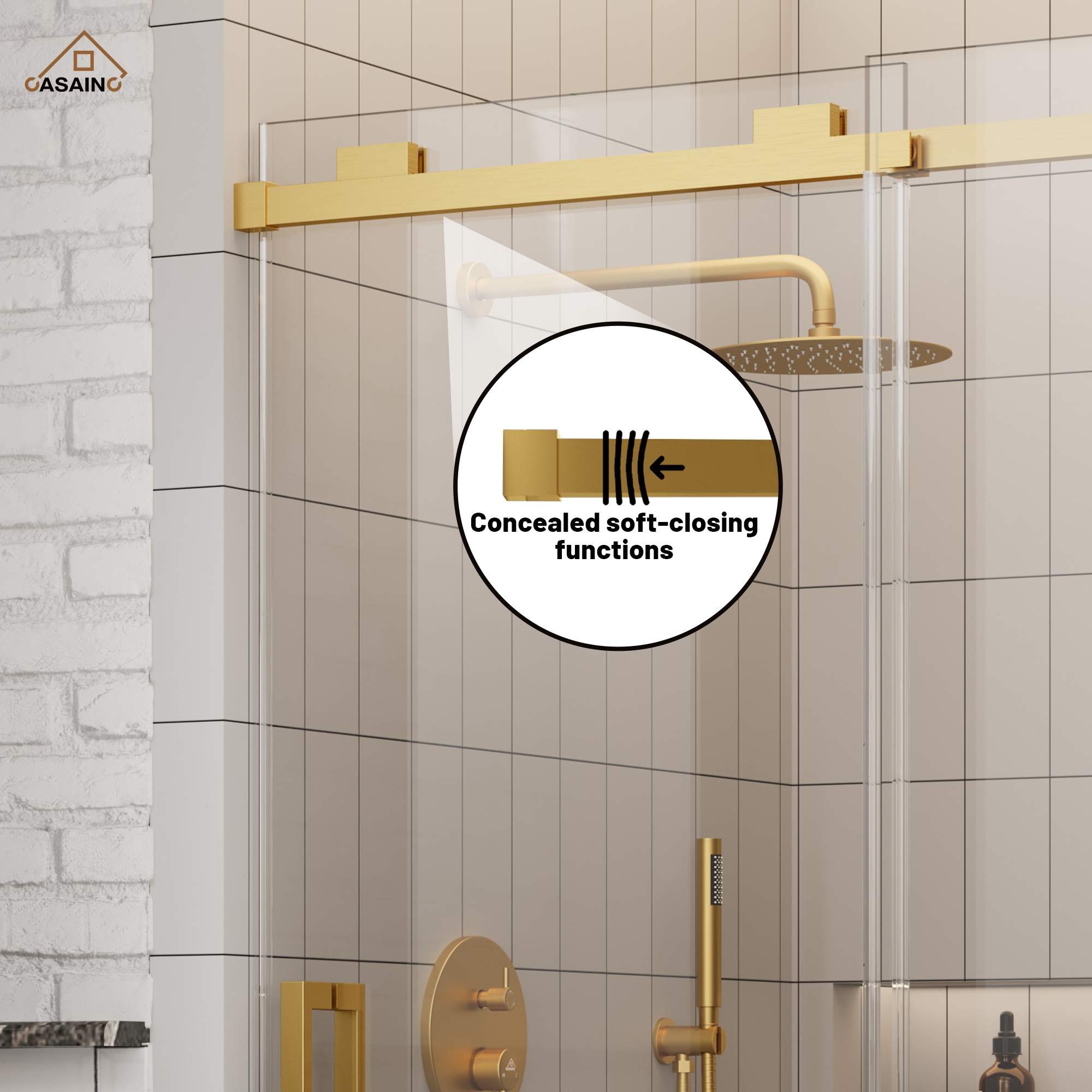 48"x76" Frameless Shower Door with Cushioned Single Slide in Brushed Nickel/Chromed/Matte Black/Brushed Gold, 0.39 inch SGCC-certified Tempered Shower Glass