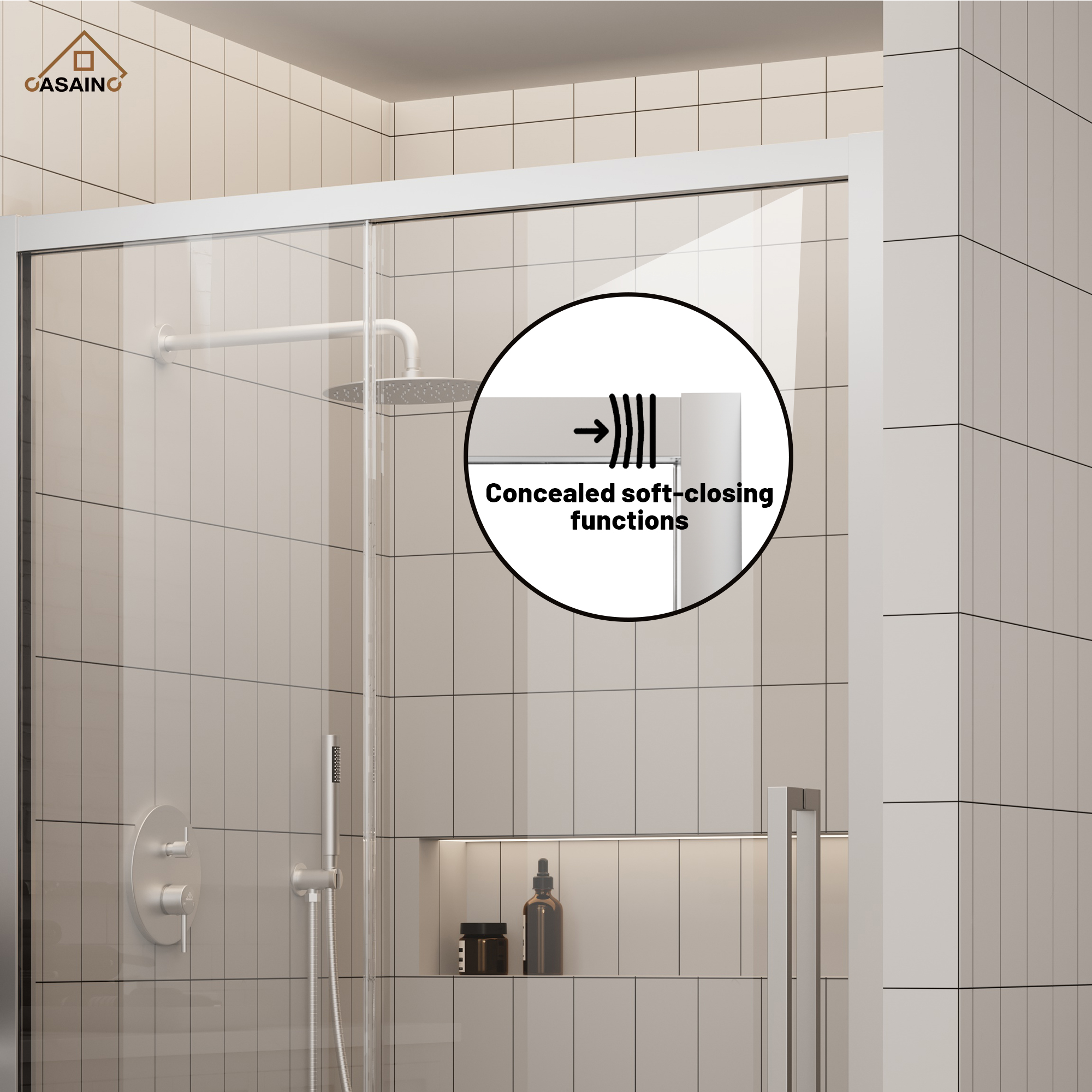 48"x76" Framed Shower Door with Cushioned Single Slide in Brushed Nickel/Chromed/Matte Black, 0.32 inch SGCC-certified Tempered Shower Glass