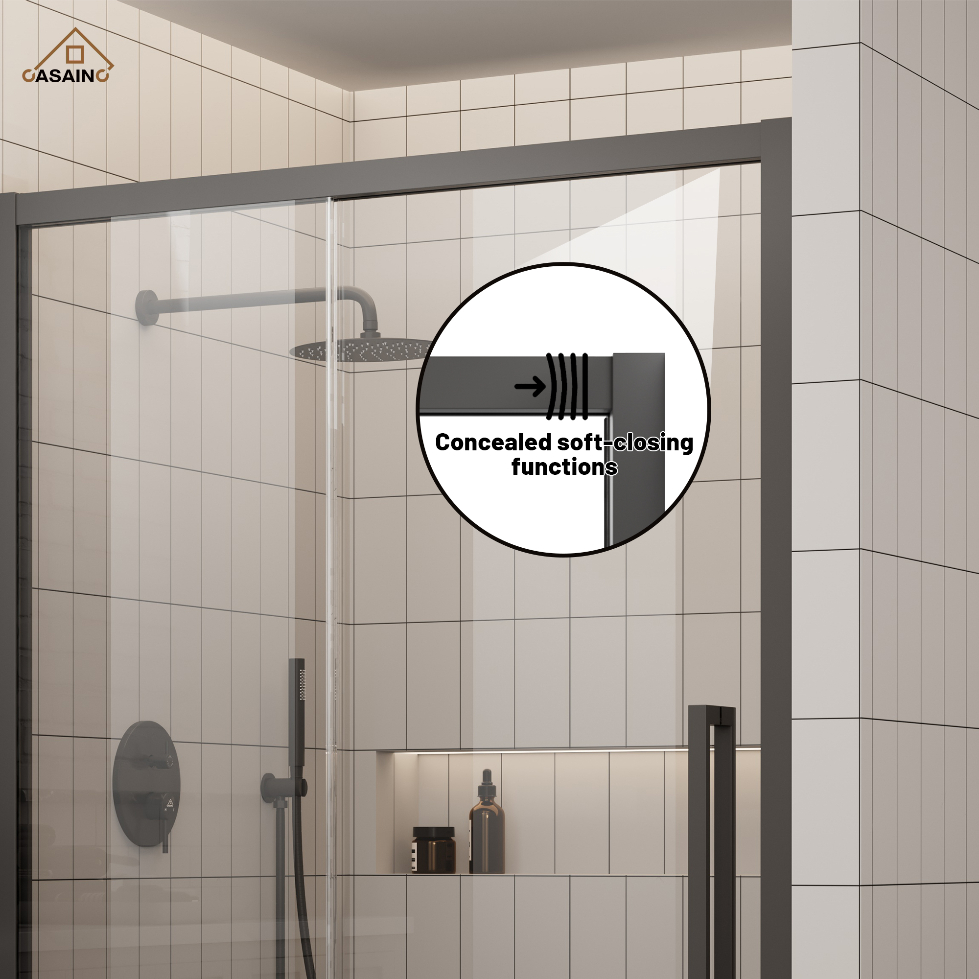48"x76" Framed Shower Door with Cushioned Single Slide in Brushed Nickel/Chromed/Matte Black, 0.32 inch SGCC-certified Tempered Shower Glass