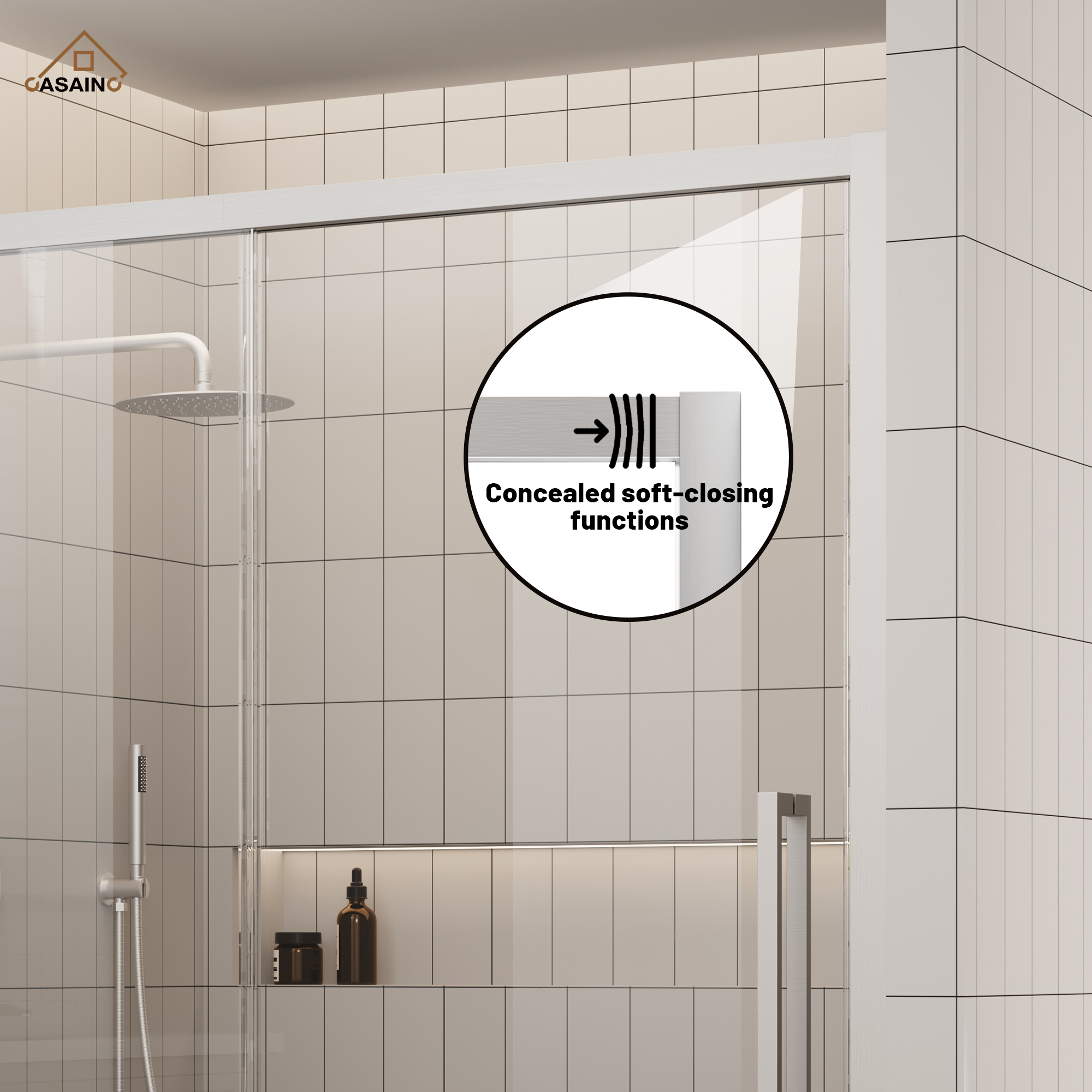 60"x76" Framed Shower Door with Cushioned Single Slide in Brushed Nickel/Chromed/Matte Black, SGCC-certified Tempered Shower Glass