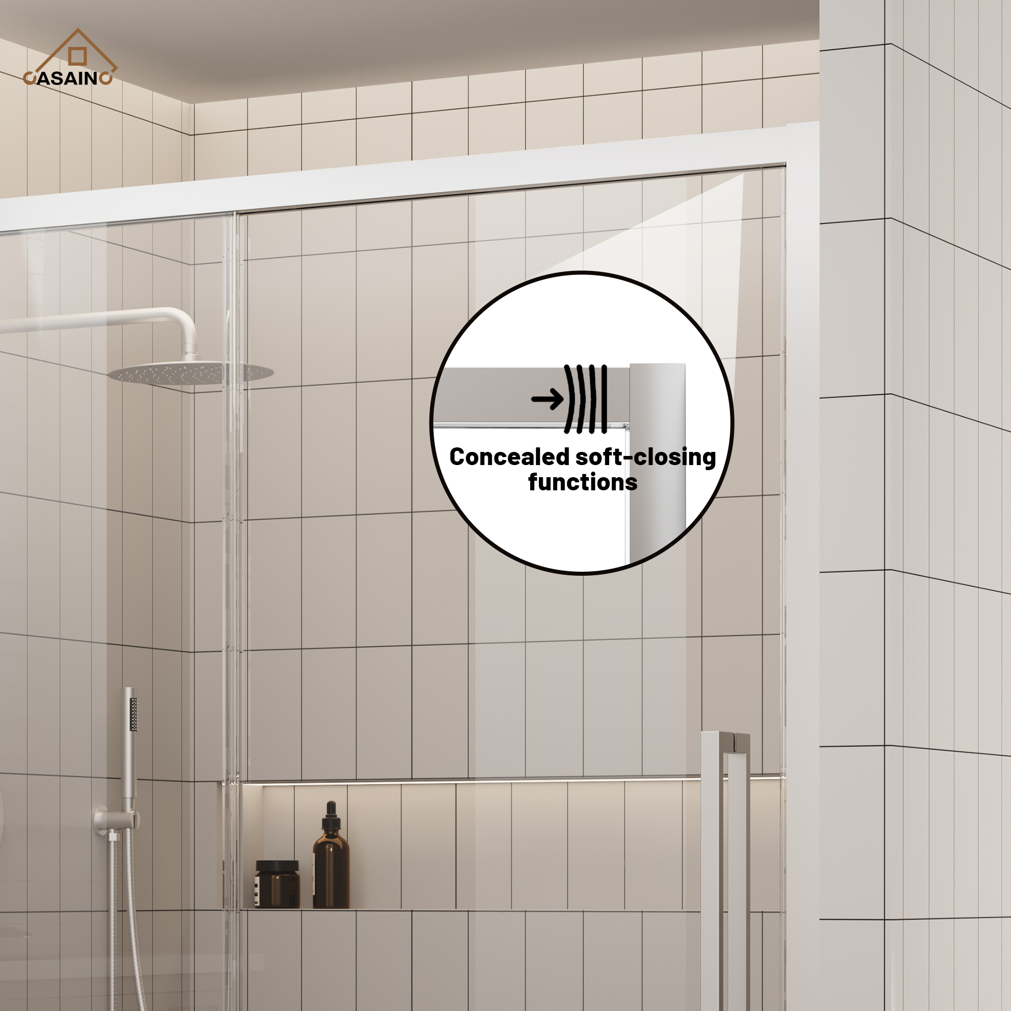 60"x76" Framed Shower Door with Cushioned Single Slide in Brushed Nickel/Chromed/Matte Black, SGCC-certified Tempered Shower Glass