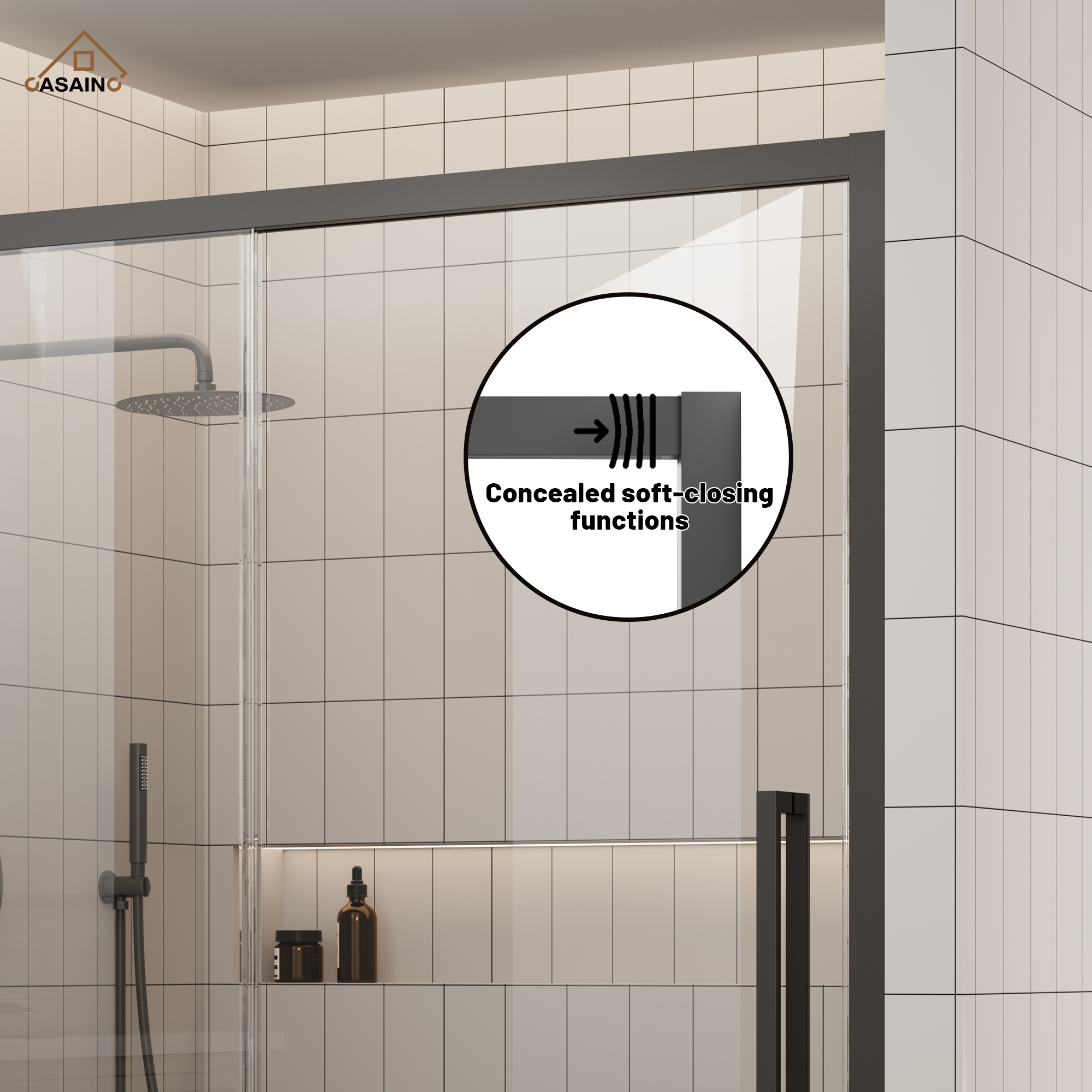 60"x76" Framed Shower Door with Cushioned Single Slide in Brushed Nickel/Chromed/Matte Black, SGCC-certified Tempered Shower Glass