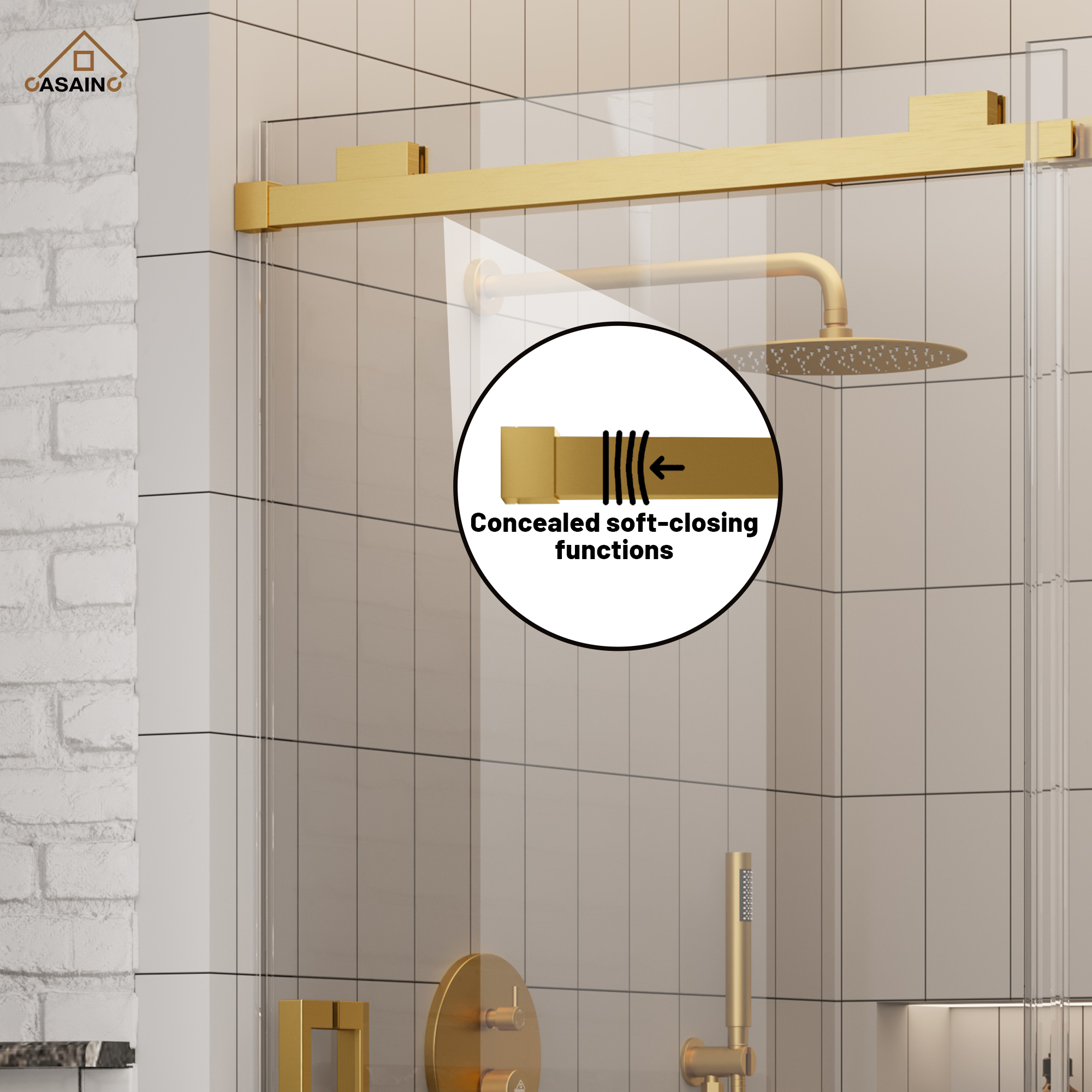 60"x76" Frameless Shower Door with Cushioned Single Slide in Brushed Nickel/Chromed/Matte Black/Brushed Gold, SGCC-certified Tempered Shower Glass