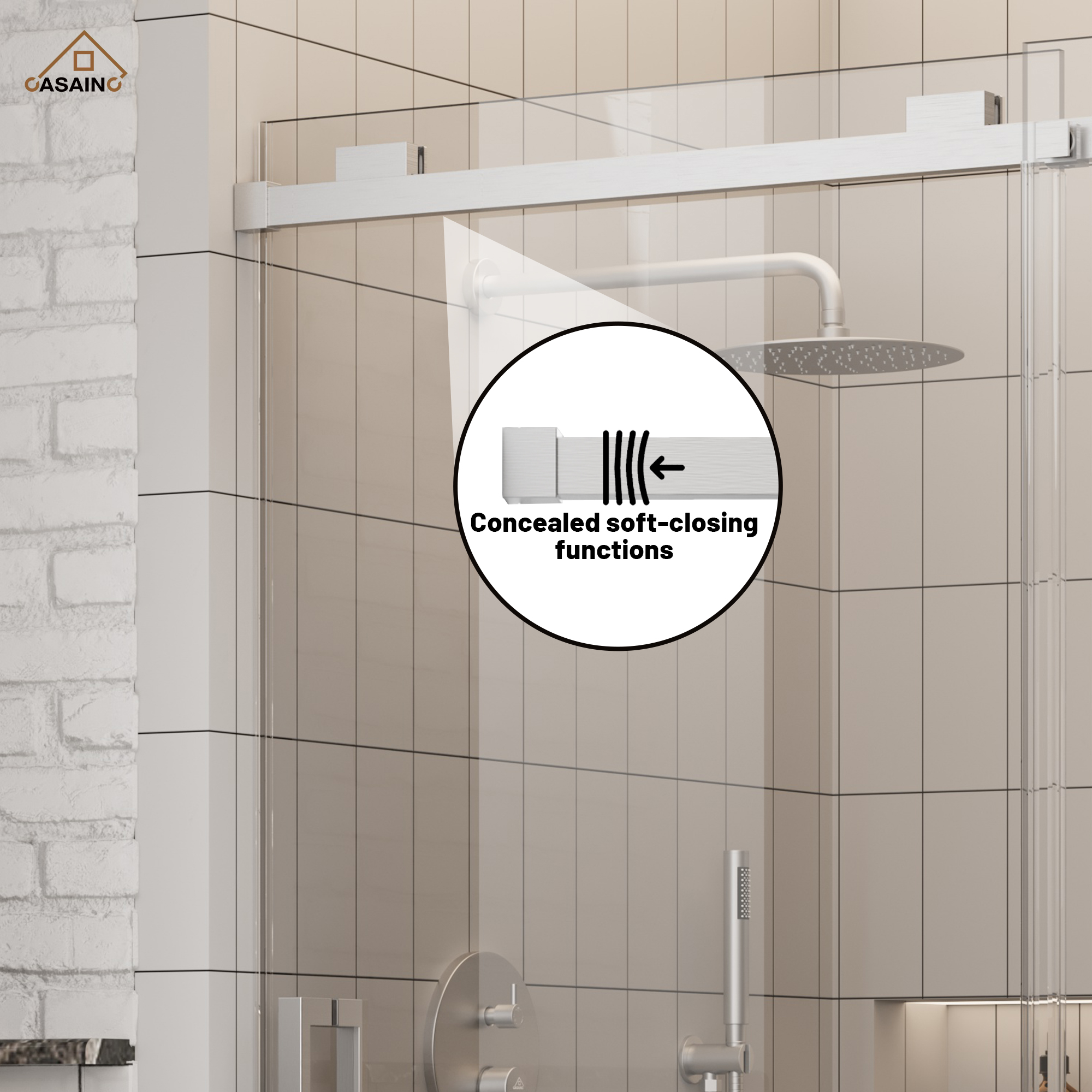 60"x76" Frameless Shower Door with Cushioned Single Slide in Brushed Nickel/Chromed/Matte Black/Brushed Gold, SGCC-certified Tempered Shower Glass