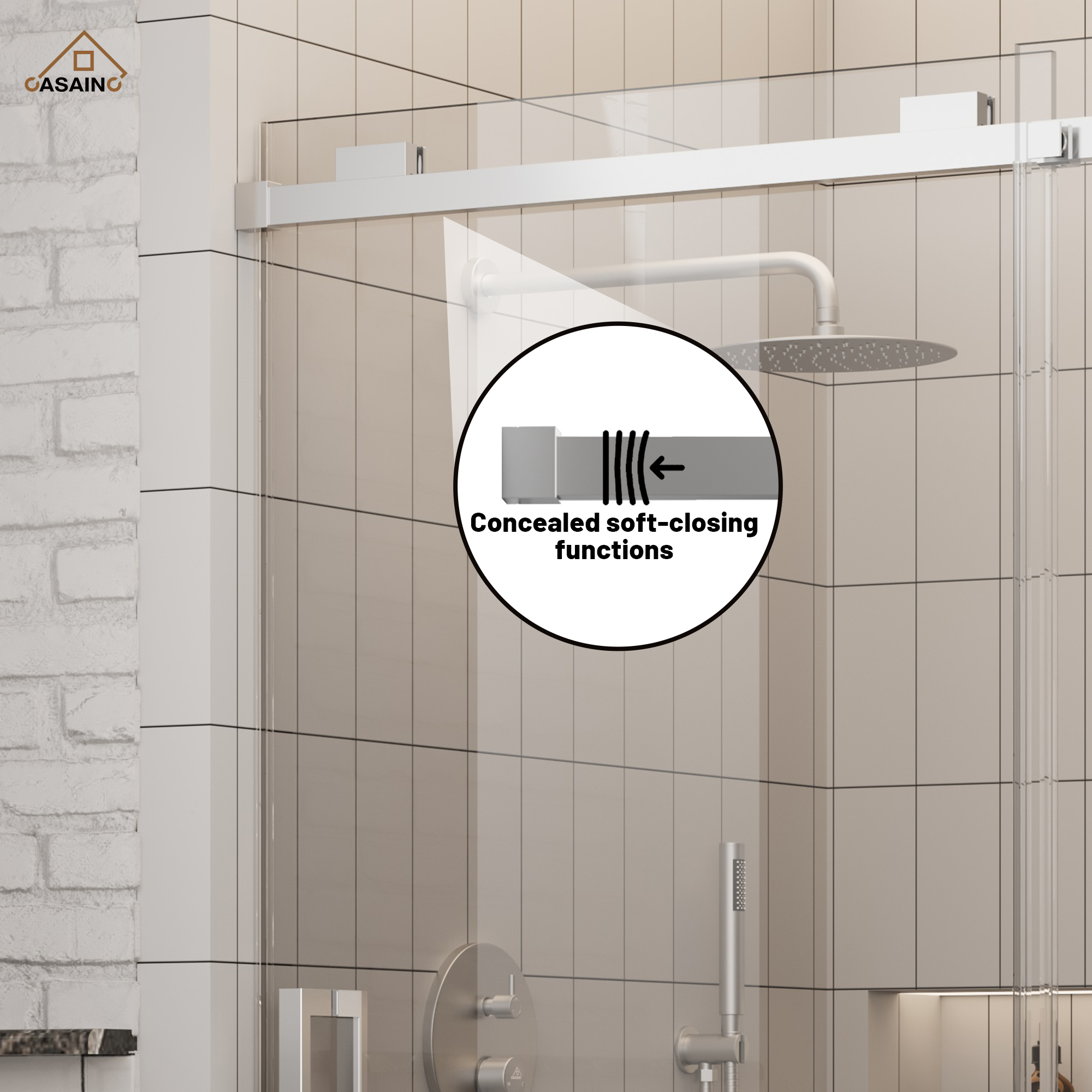 60"x76" Frameless Shower Door with Cushioned Single Slide in Brushed Nickel/Chromed/Matte Black/Brushed Gold, SGCC-certified Tempered Shower Glass