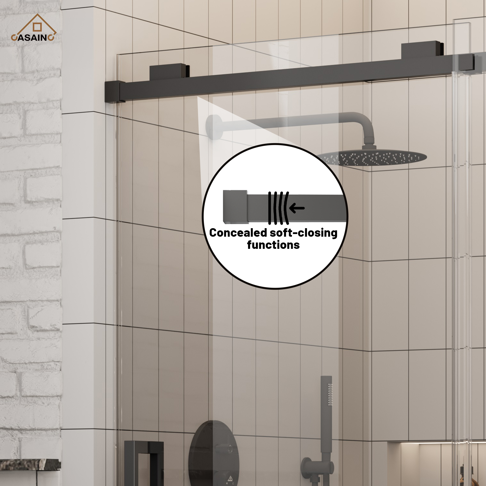 60"x76" Frameless Shower Door with Cushioned Single Slide in Brushed Nickel/Chromed/Matte Black/Brushed Gold, SGCC-certified Tempered Shower Glass