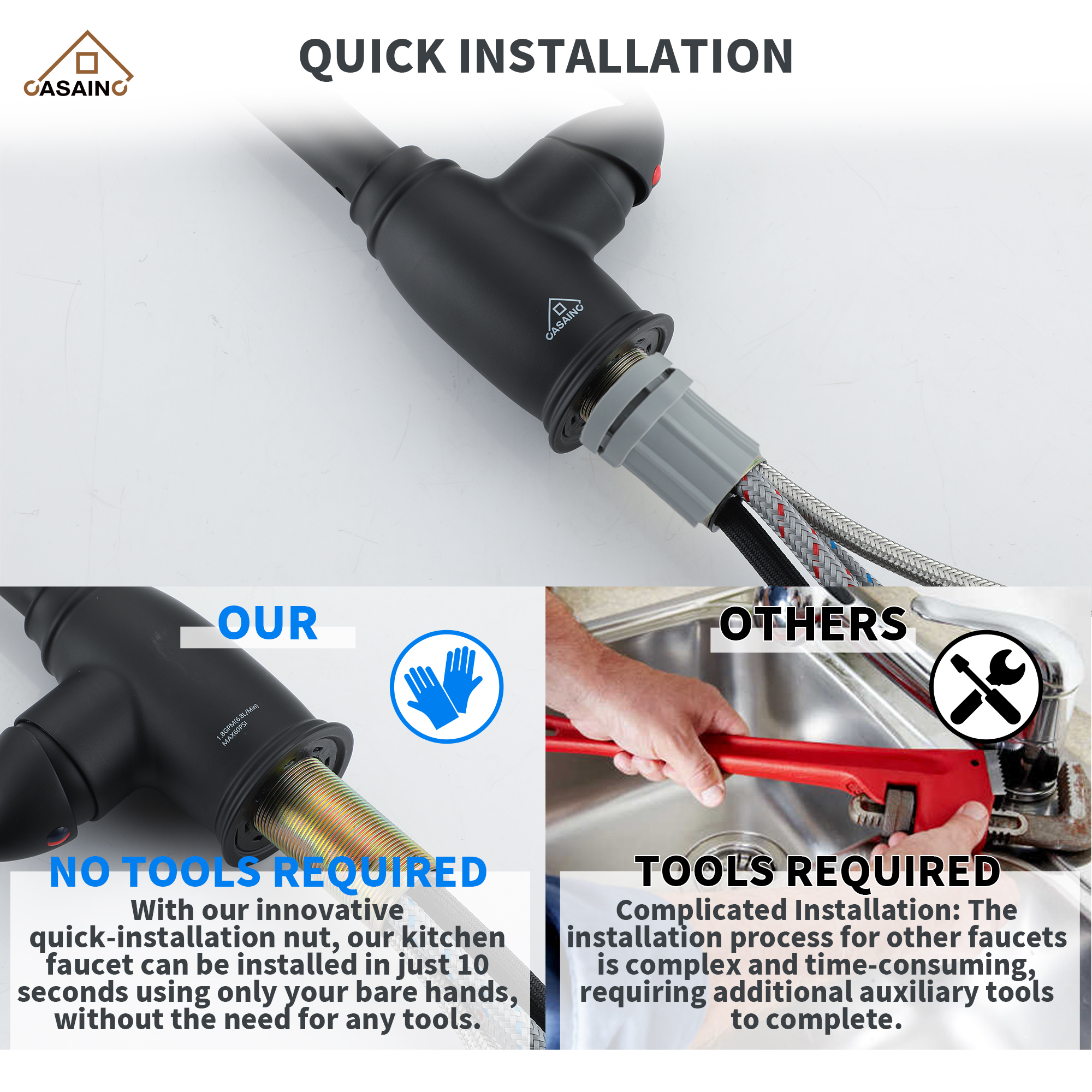 3-Function Spray Head Kitchen Sink Faucet with Pull Down Sprayer