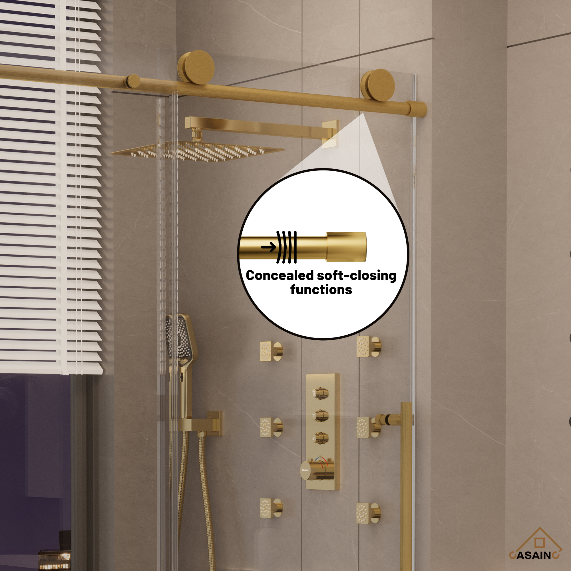 48"x76" Frameless Laminated Layer Glass Shower Door with Cushioned Single Slide Enclosure in Brushed Nickel/Chrome/Matte Black/Brushed Gold