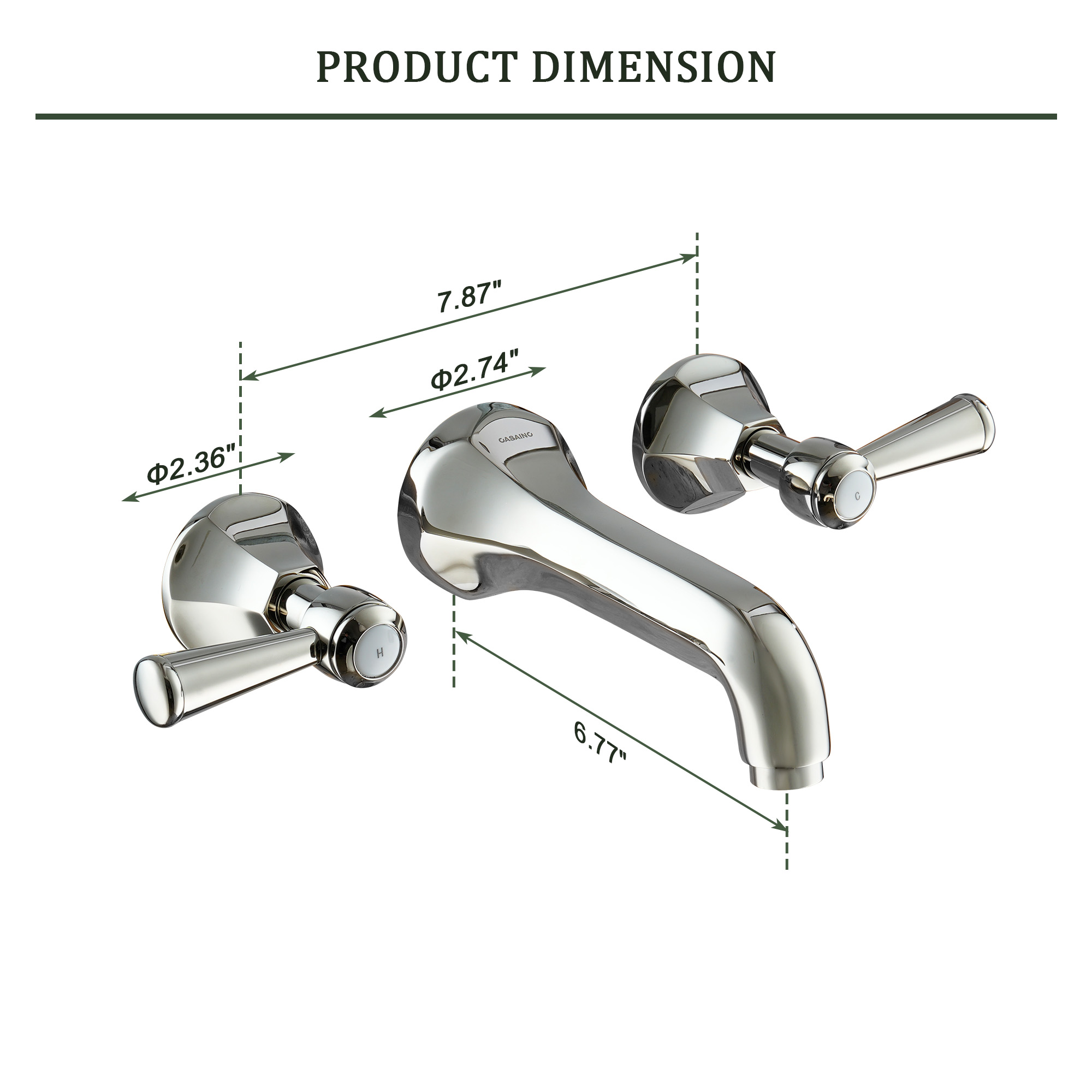 Polished Nickel Dual Handle Wall Mounted Bathroom Faucet - HEXAGON