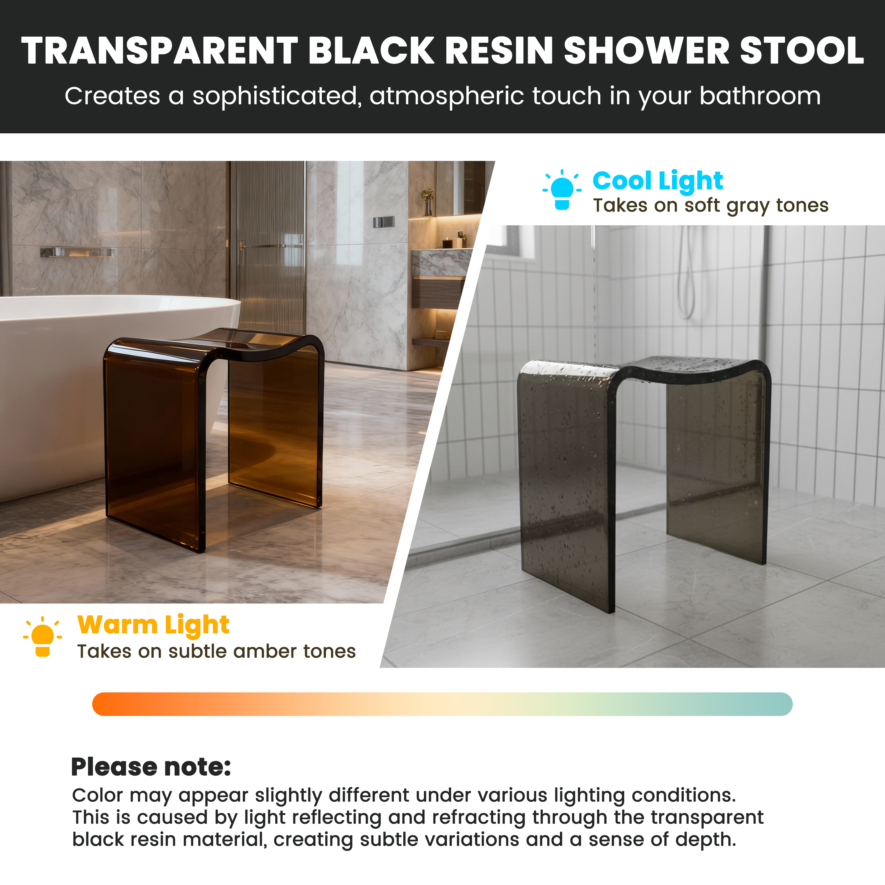 Resin Stone Freestanding Shower Stool with Gently Curved Seat