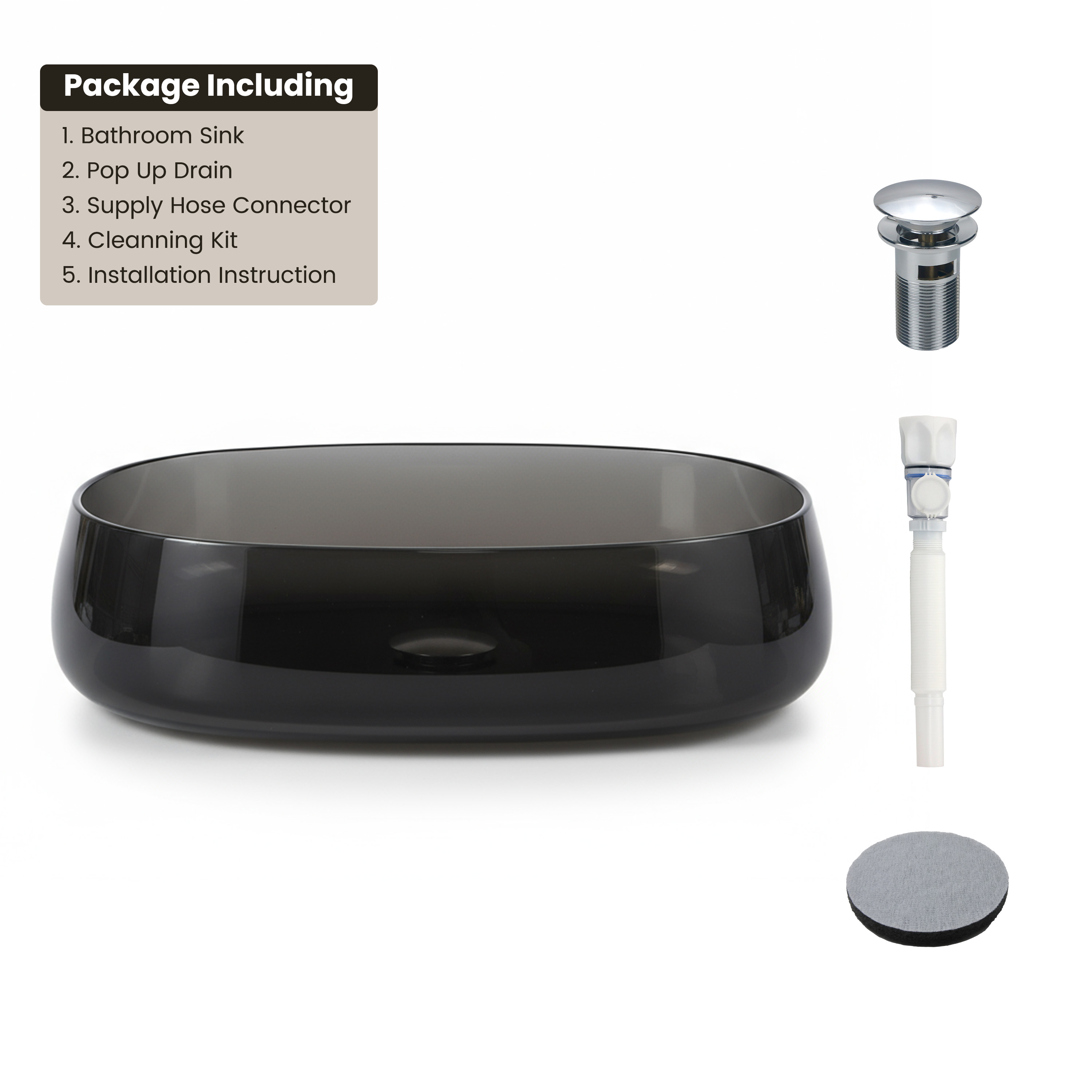 23" Oval Transparent Resin Bathroom Vessel Sink with Drainer