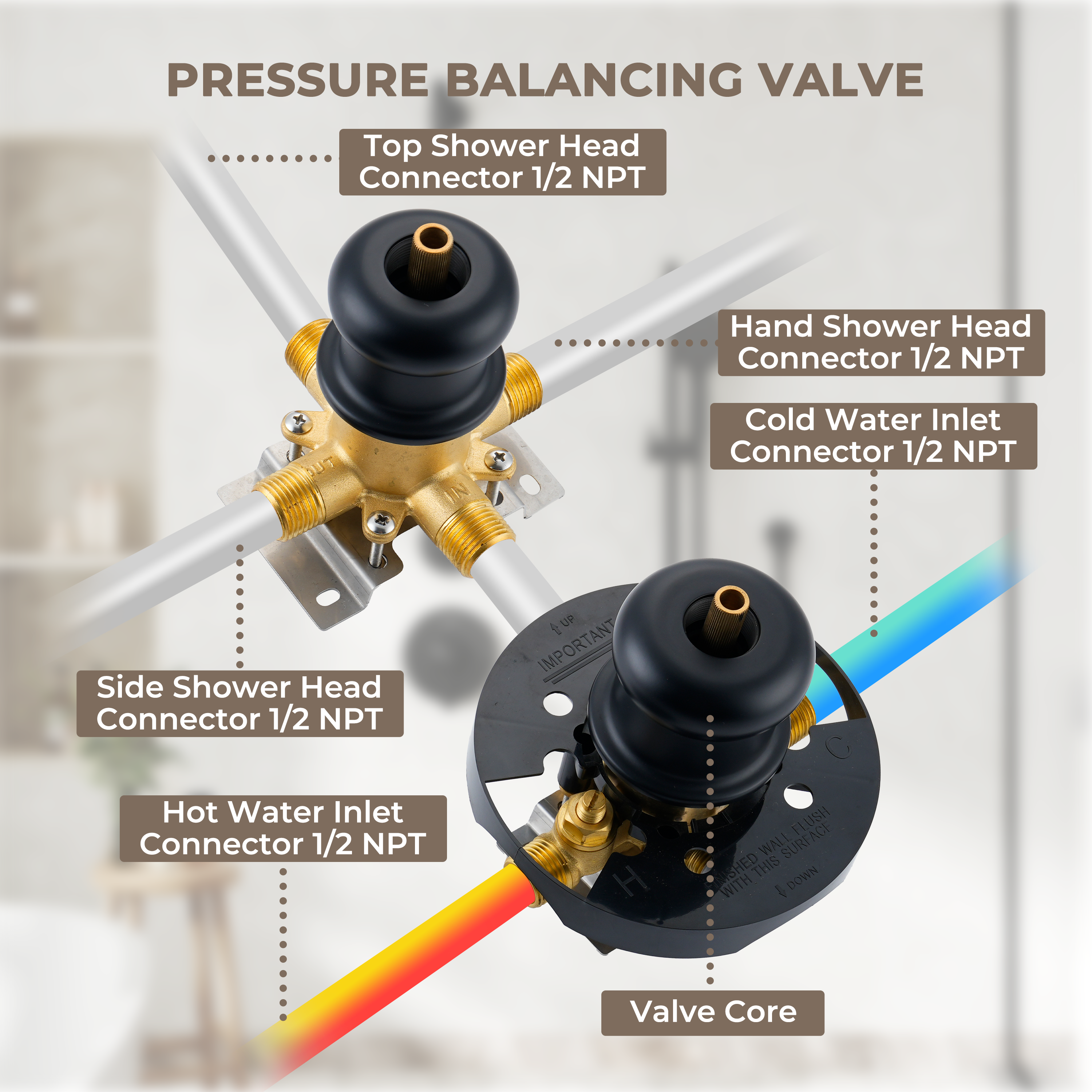 8-inch 3-Function Dual Shower Head System with 6 Spray Modes and Slide Bar