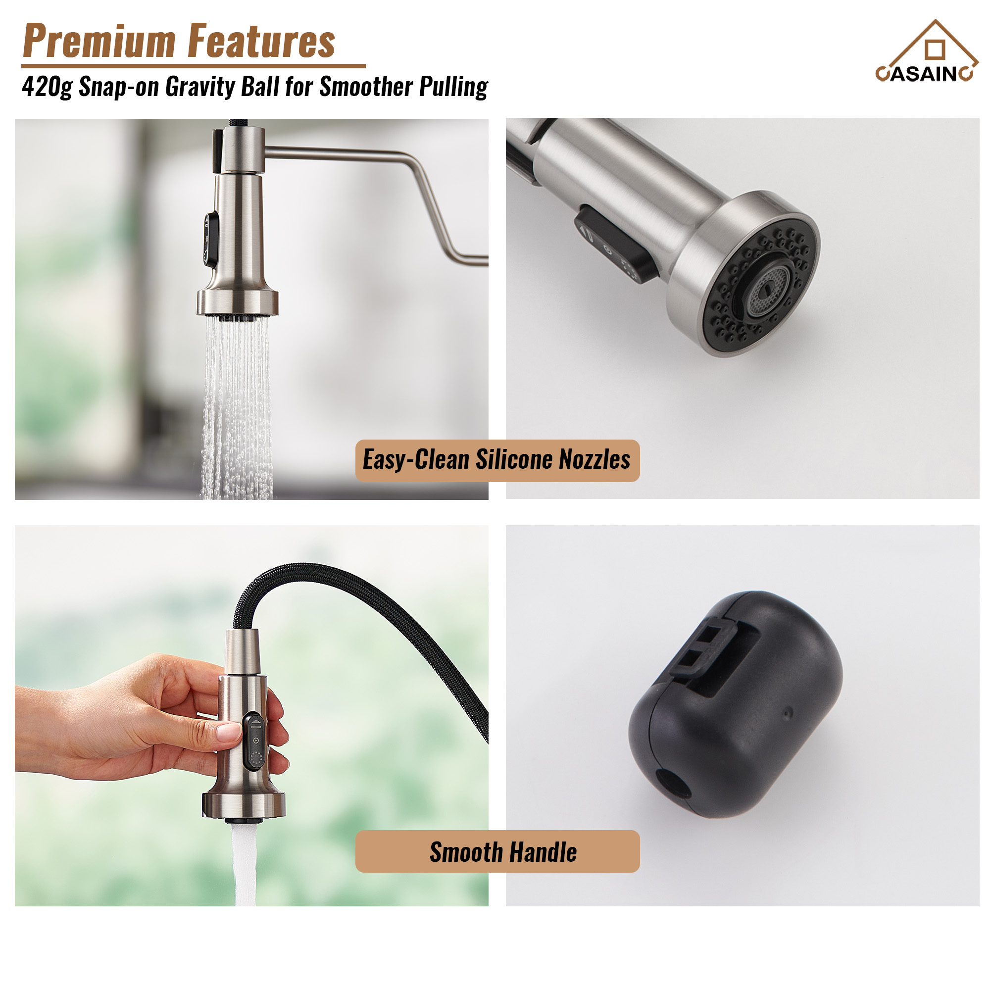 Modern Kitchen Faucet with Pull-Down Sprayer, 360° Swivel, Three Functions for Effortless Cooking and Cleaning