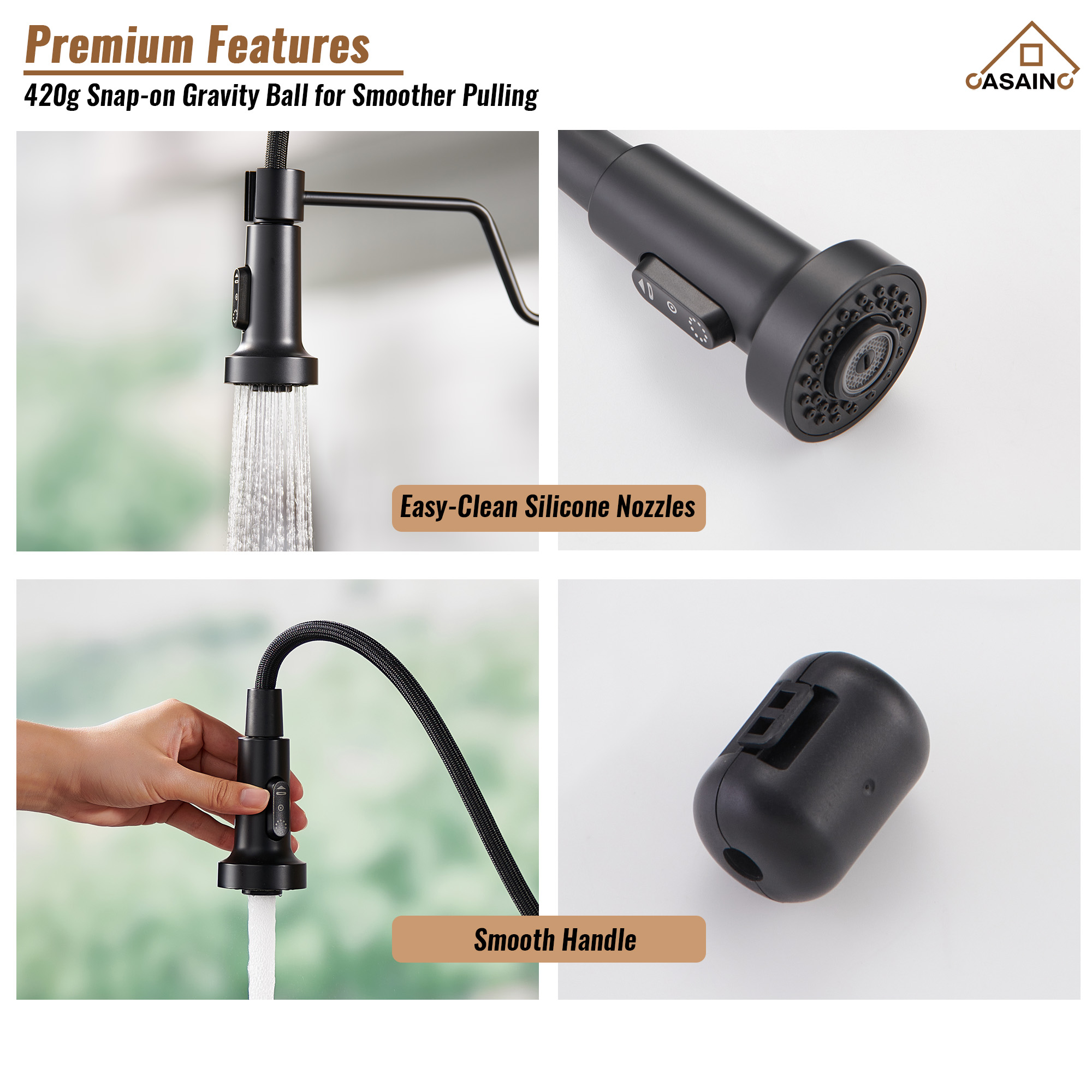 Modern Kitchen Faucet with Pull-Down Sprayer, 360° Swivel, Three Functions for Effortless Cooking and Cleaning