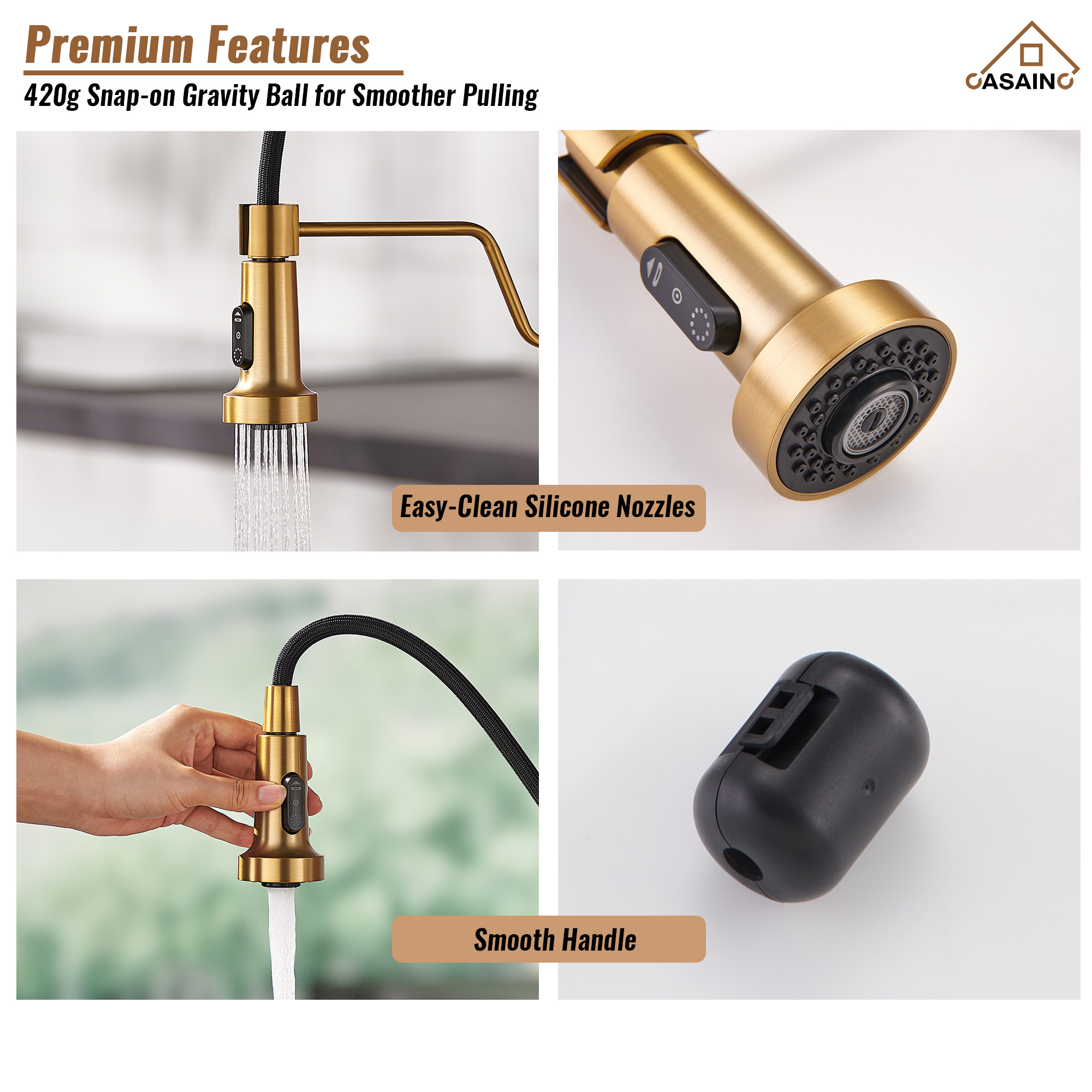 Modern Kitchen Faucet with Pull-Down Sprayer, 360° Swivel, Three Functions for Effortless Cooking and Cleaning