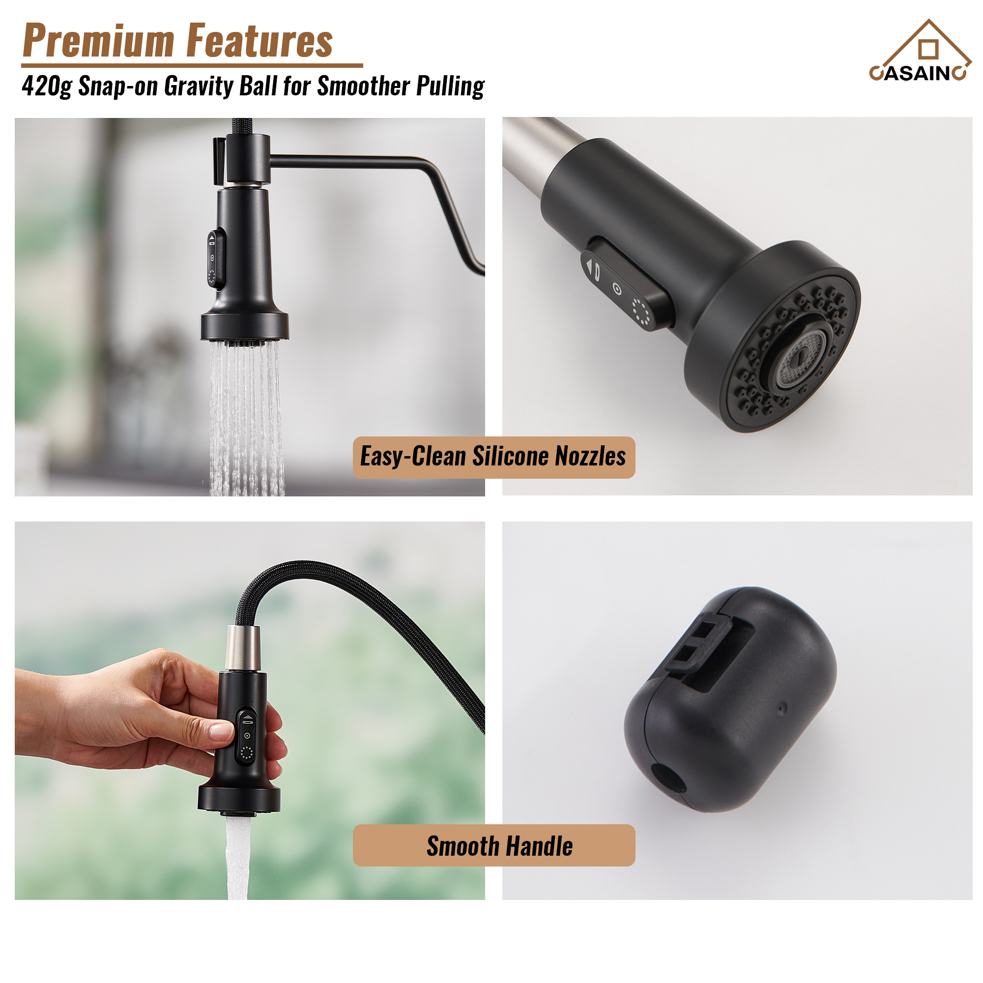 Modern Kitchen Faucet with Pull-Down Sprayer, 360° Swivel, Three Functions for Effortless Cooking and Cleaning