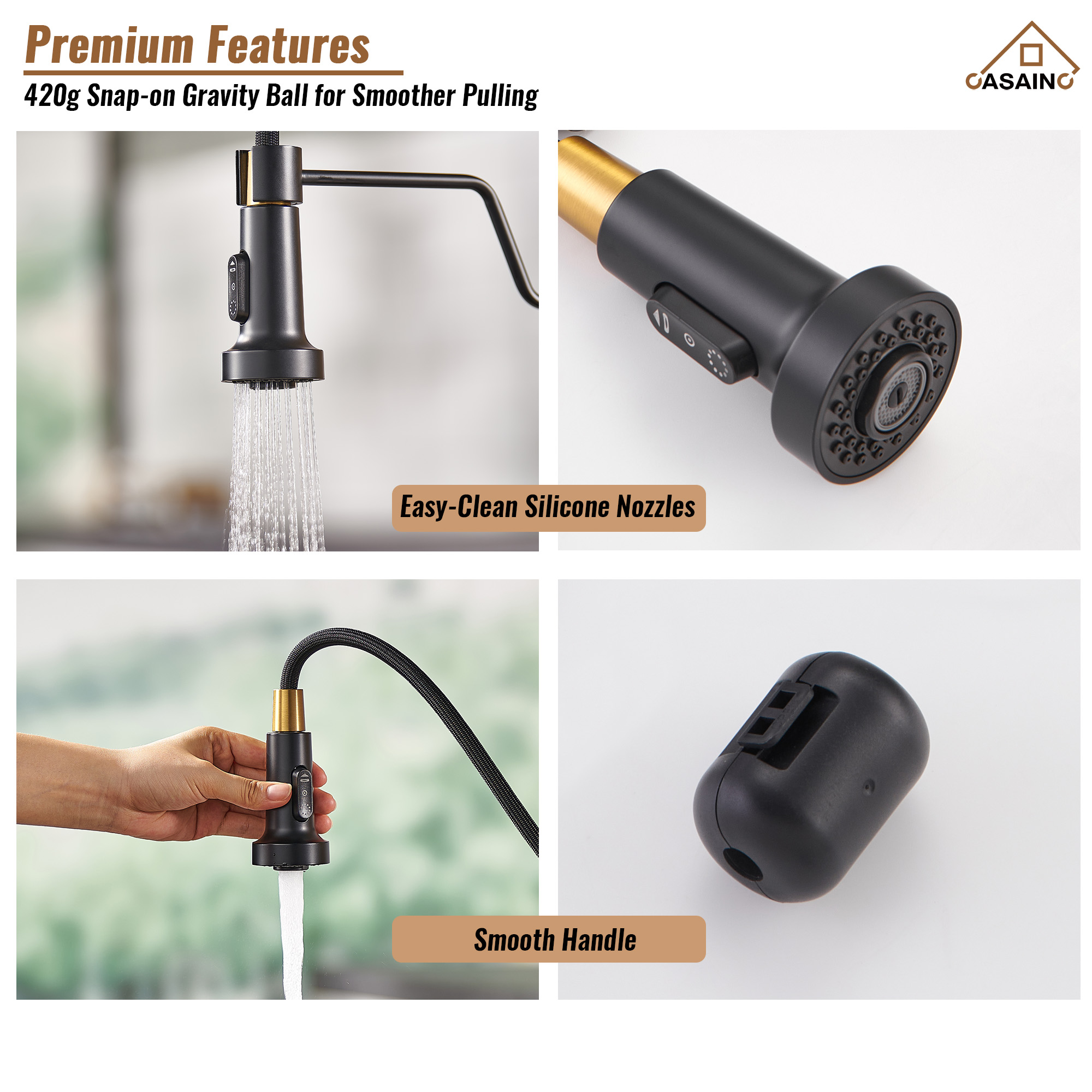 Modern Kitchen Faucet with Pull-Down Sprayer, 360° Swivel, Three Functions for Effortless Cooking and Cleaning