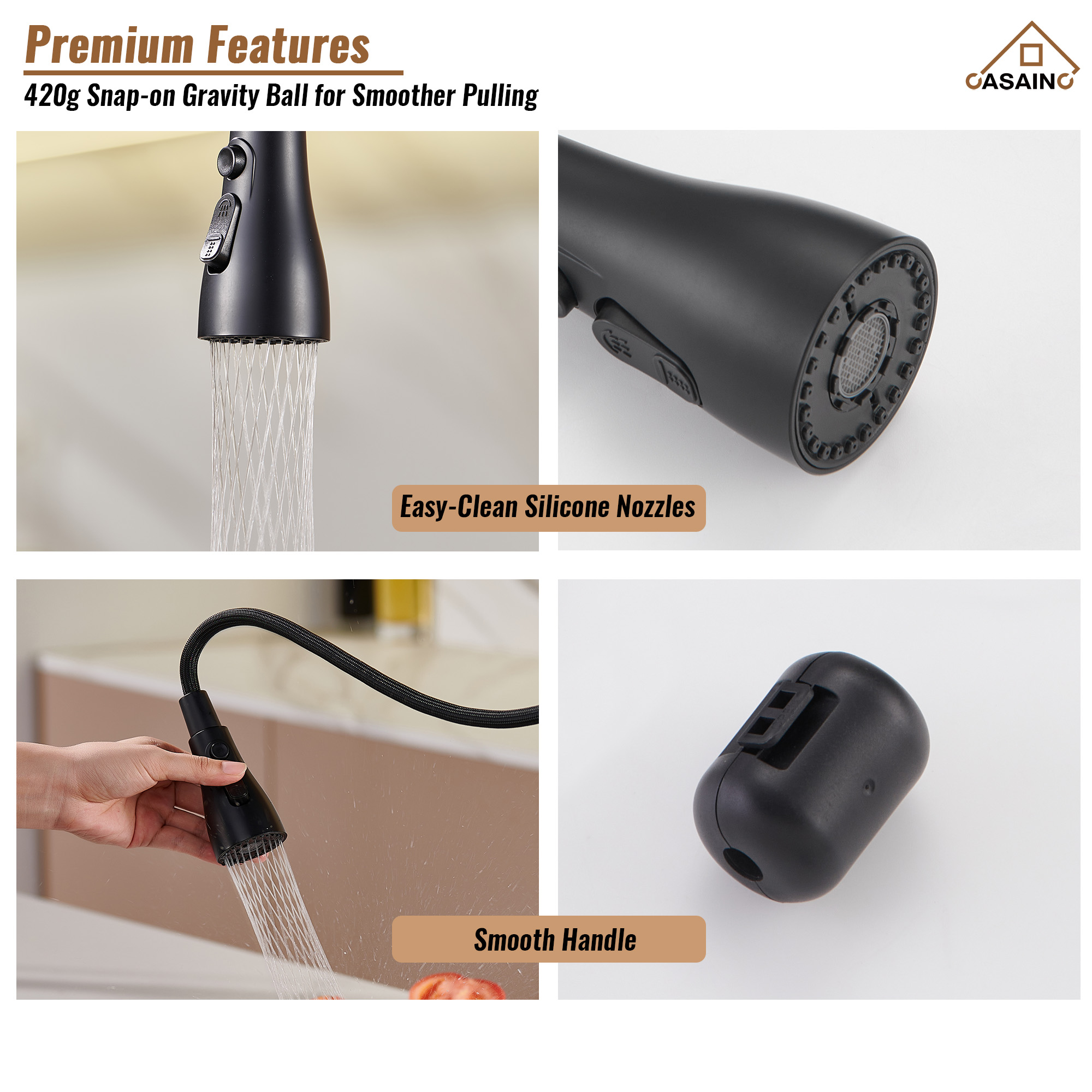  Pull-Down Sprayer Kitchen Faucet with 360° Swivel, Three Functions for Effortless Cooking and Cleaning