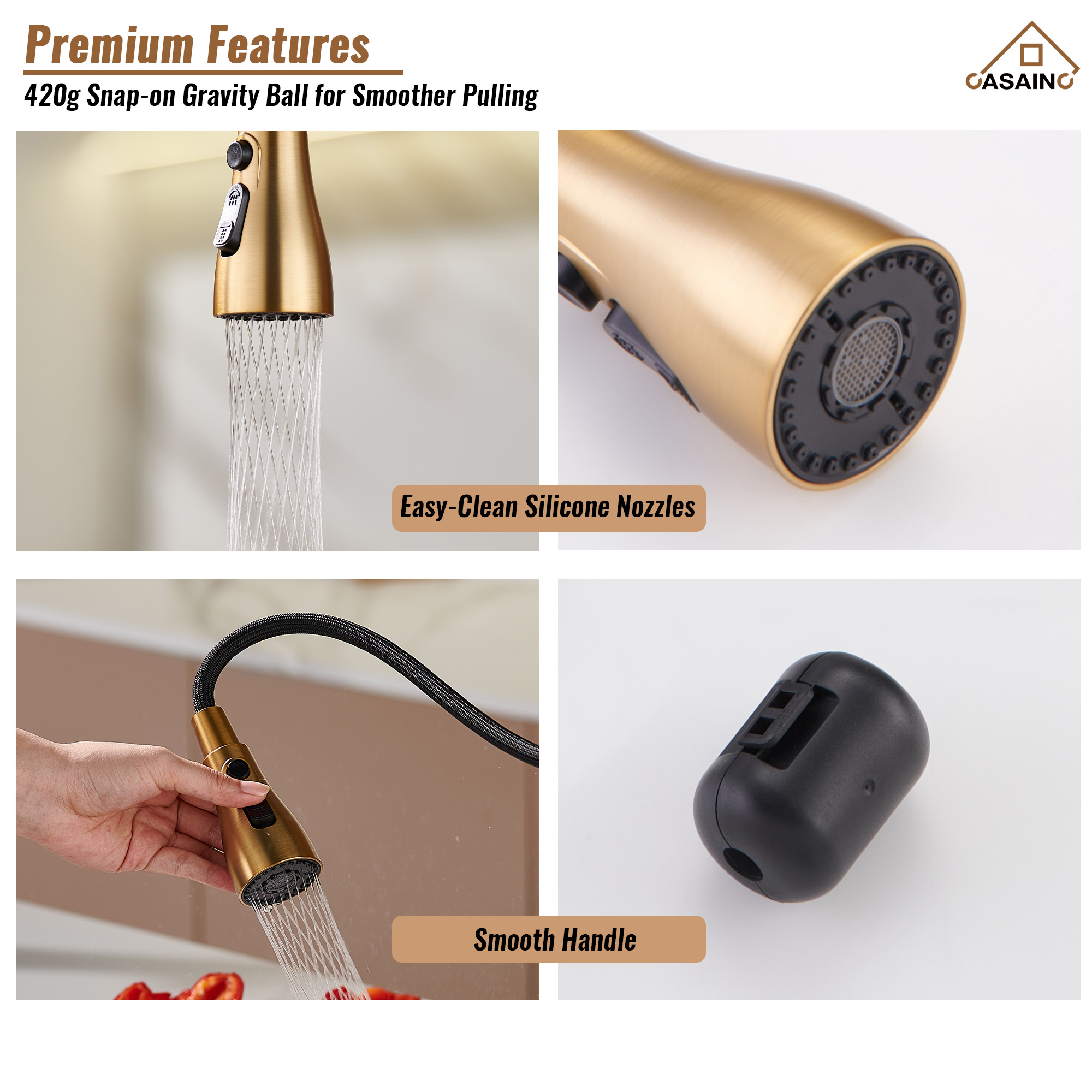  Pull-Down Sprayer Kitchen Faucet with 360° Swivel, Three Functions for Effortless Cooking and Cleaning