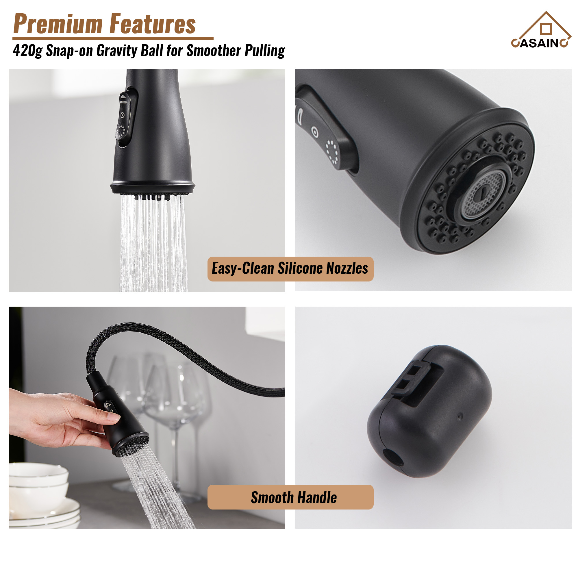 Pull-Down Sprayer Single Handle Kitchen Faucet 360° Swivel, Three Functions for Effortless Cooking and Cleaning