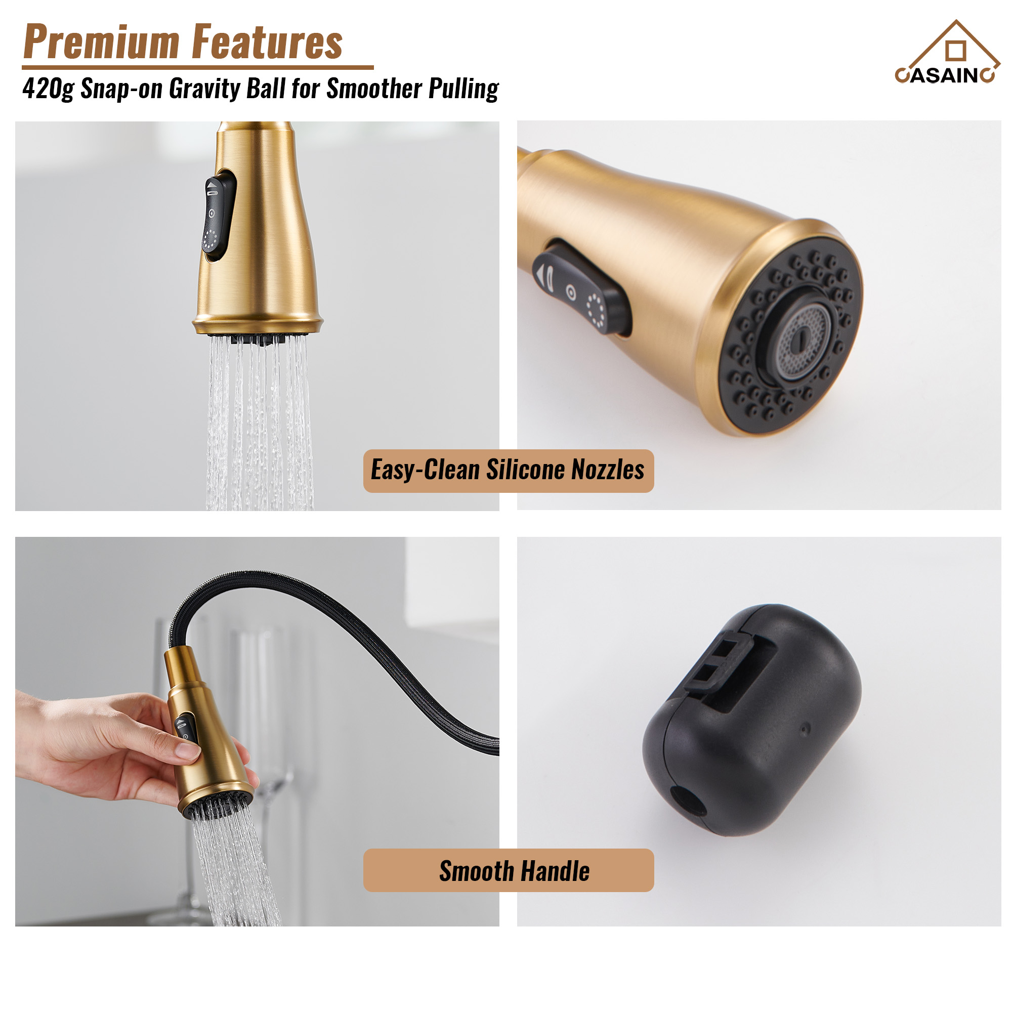 Pull-Down Sprayer Single Handle Kitchen Faucet 360° Swivel, Three Functions for Effortless Cooking and Cleaning