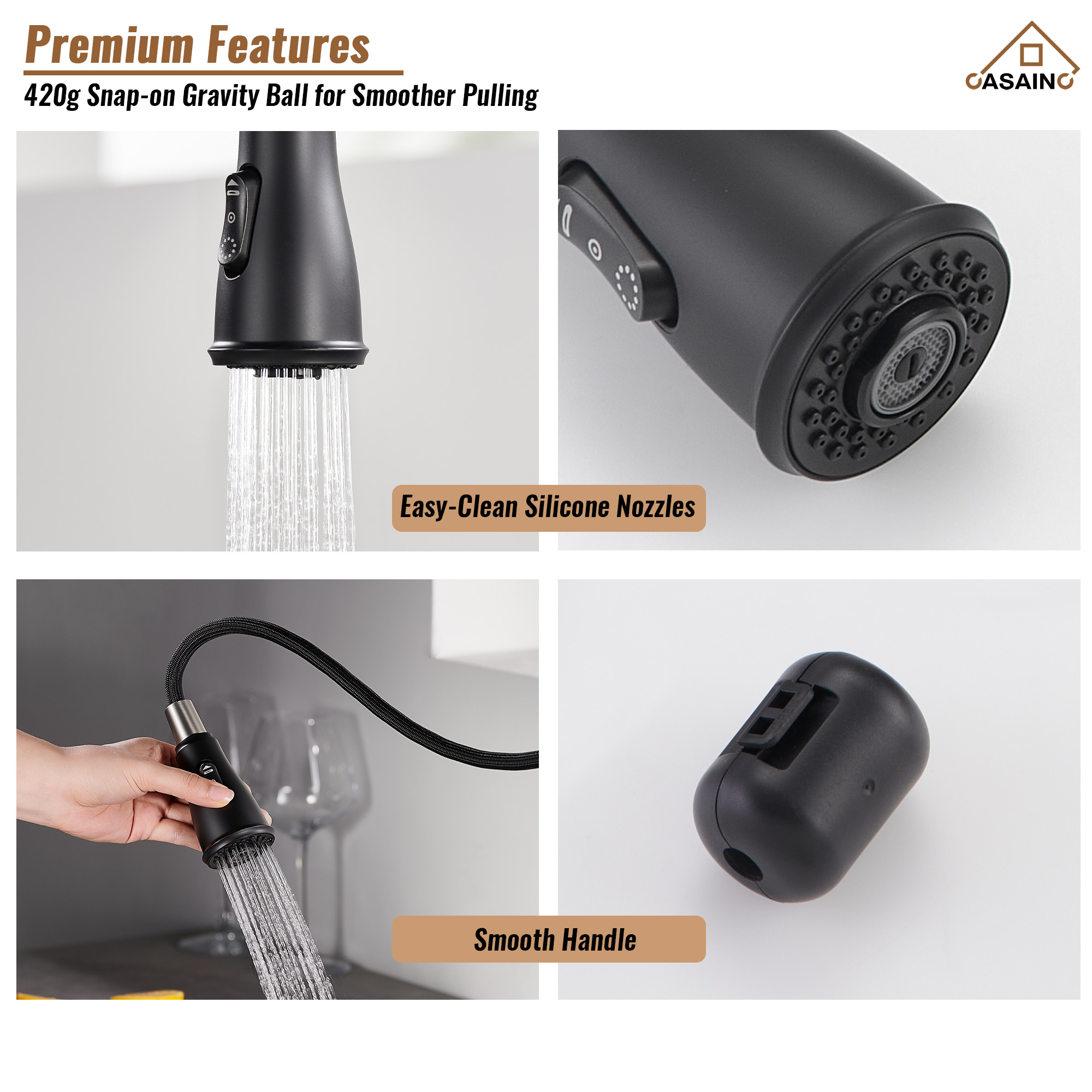 Pull-Down Sprayer Single Handle Kitchen Faucet 360° Swivel, Three Functions for Effortless Cooking and Cleaning