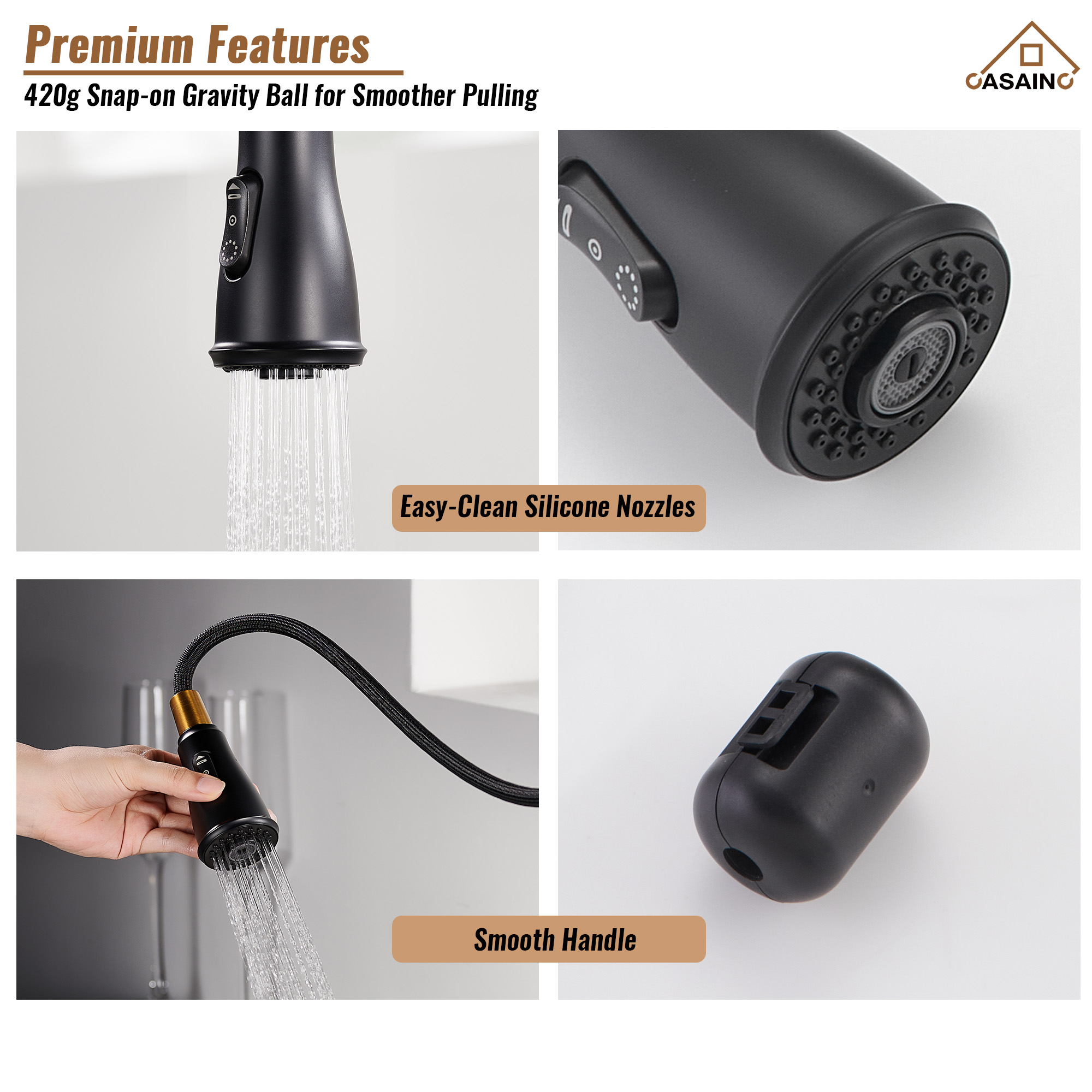 Pull-Down Sprayer Single Handle Kitchen Faucet 360° Swivel, Three Functions for Effortless Cooking and Cleaning