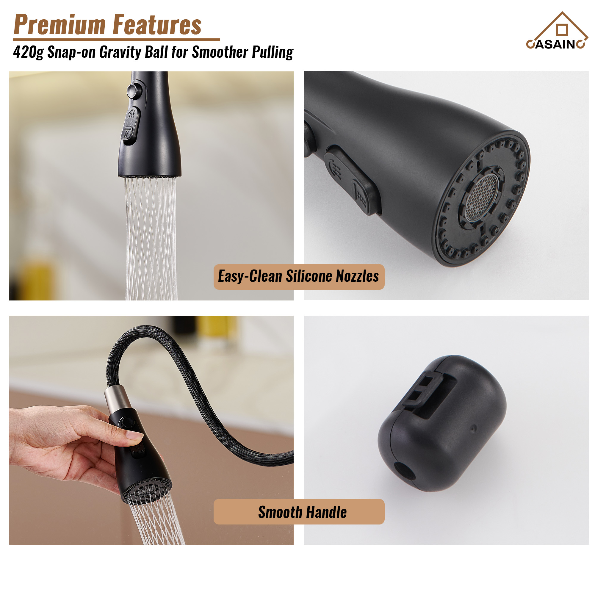  Pull-Down Sprayer Kitchen Faucet with 360° Swivel, Three Functions for Effortless Cooking and Cleaning