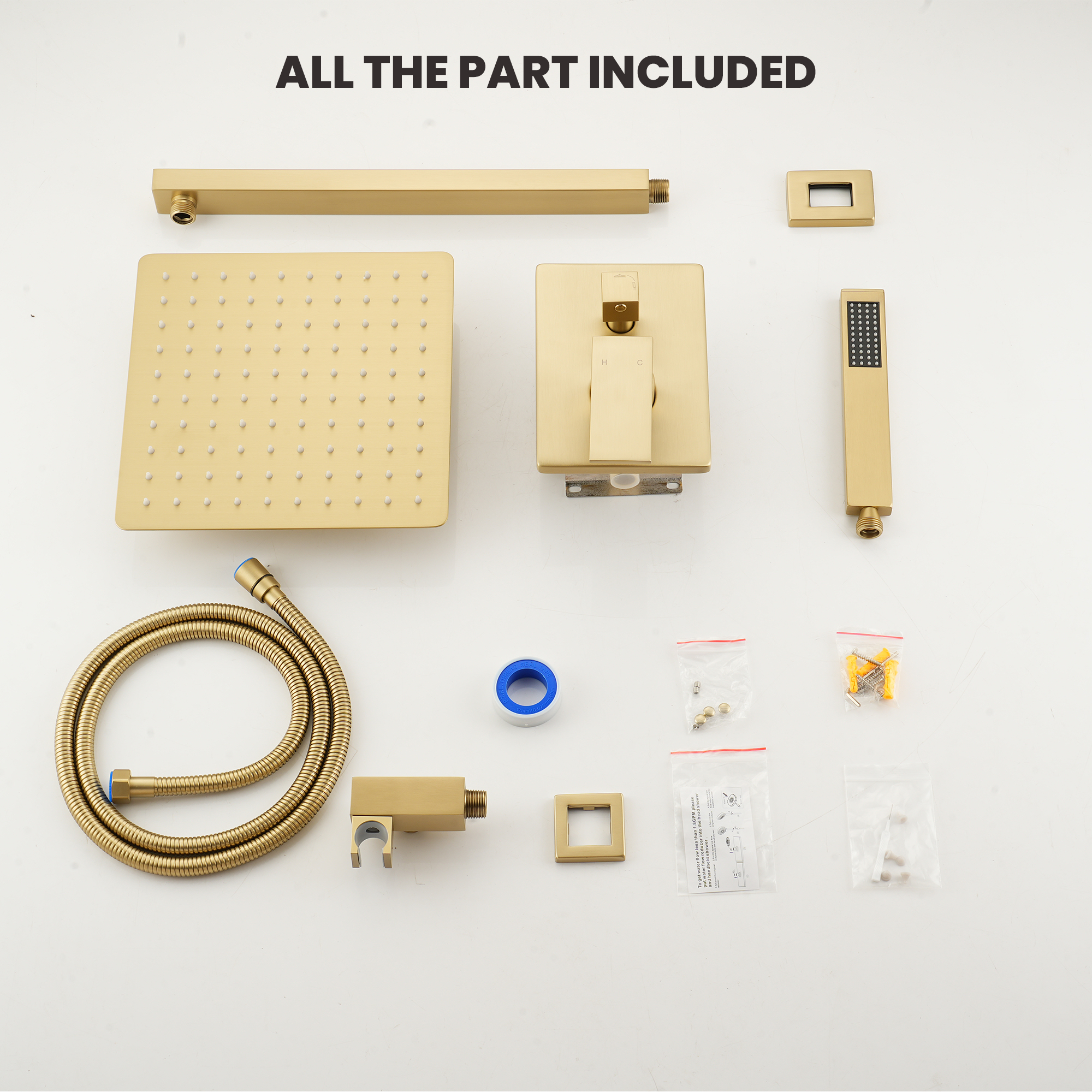 10" Square Brass Shower System with Handheld Shower and Pressure Balance Valve