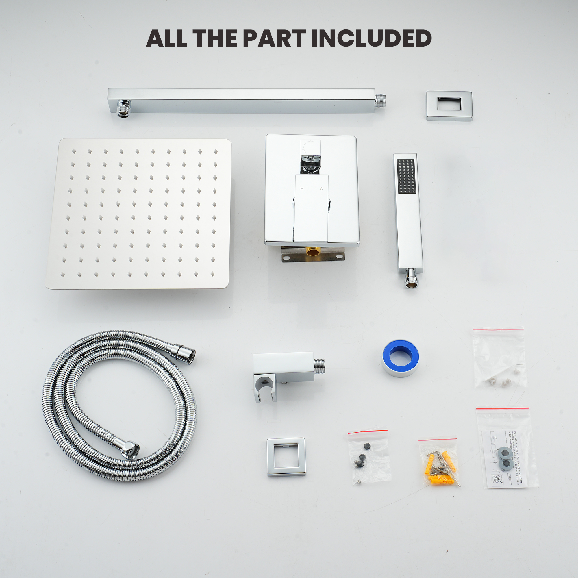 10" Square Brass Shower System with Handheld Shower and Pressure Balance Valve