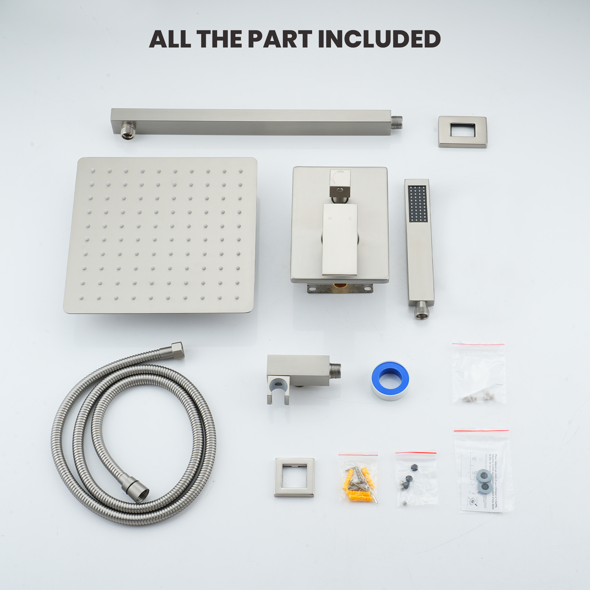 10" Square Brass Shower System with Handheld Shower and Pressure Balance Valve