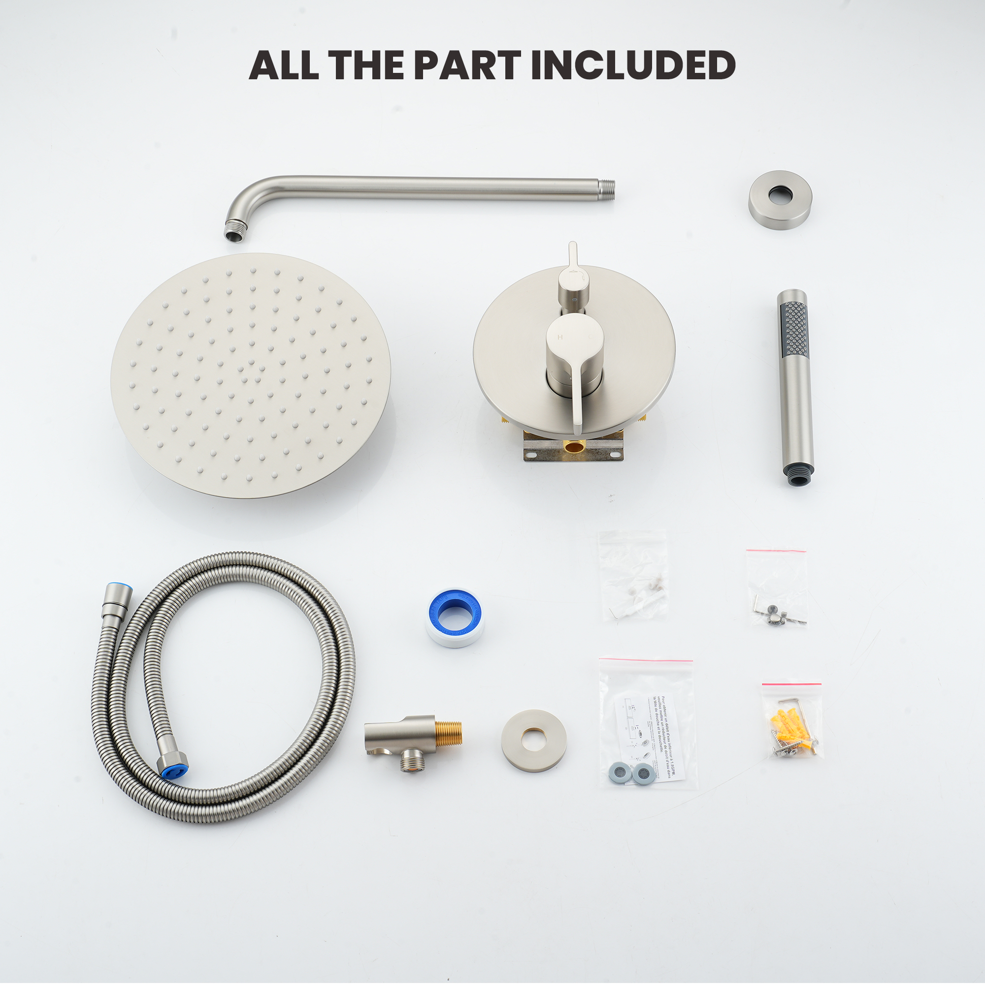 10" Round Shower System with Handheld Brass Showerhead