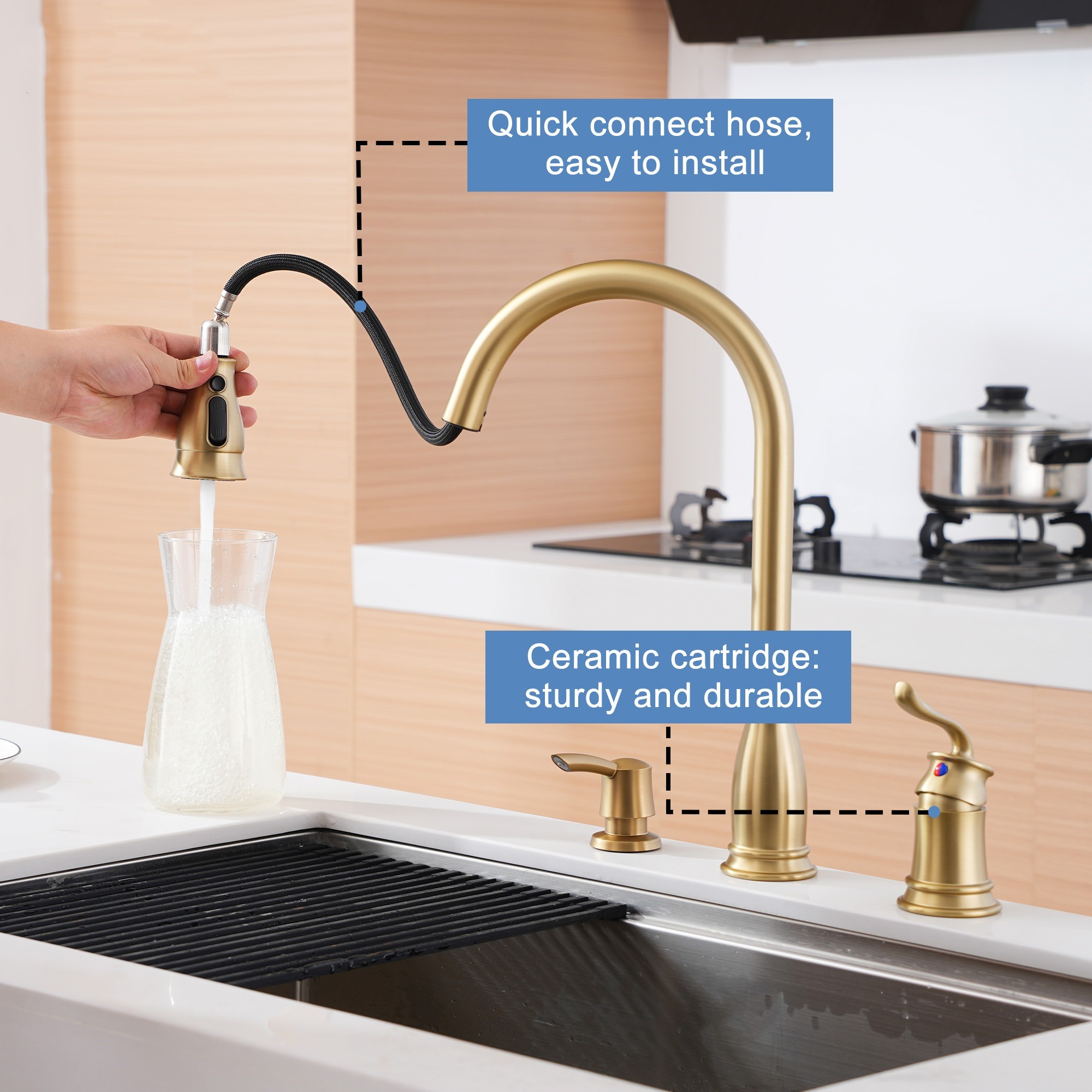 3-Spray Patterns 1.8 GPM Single Handle Pull Down Sprayer Kitchen Faucet with Soap Dispenser
