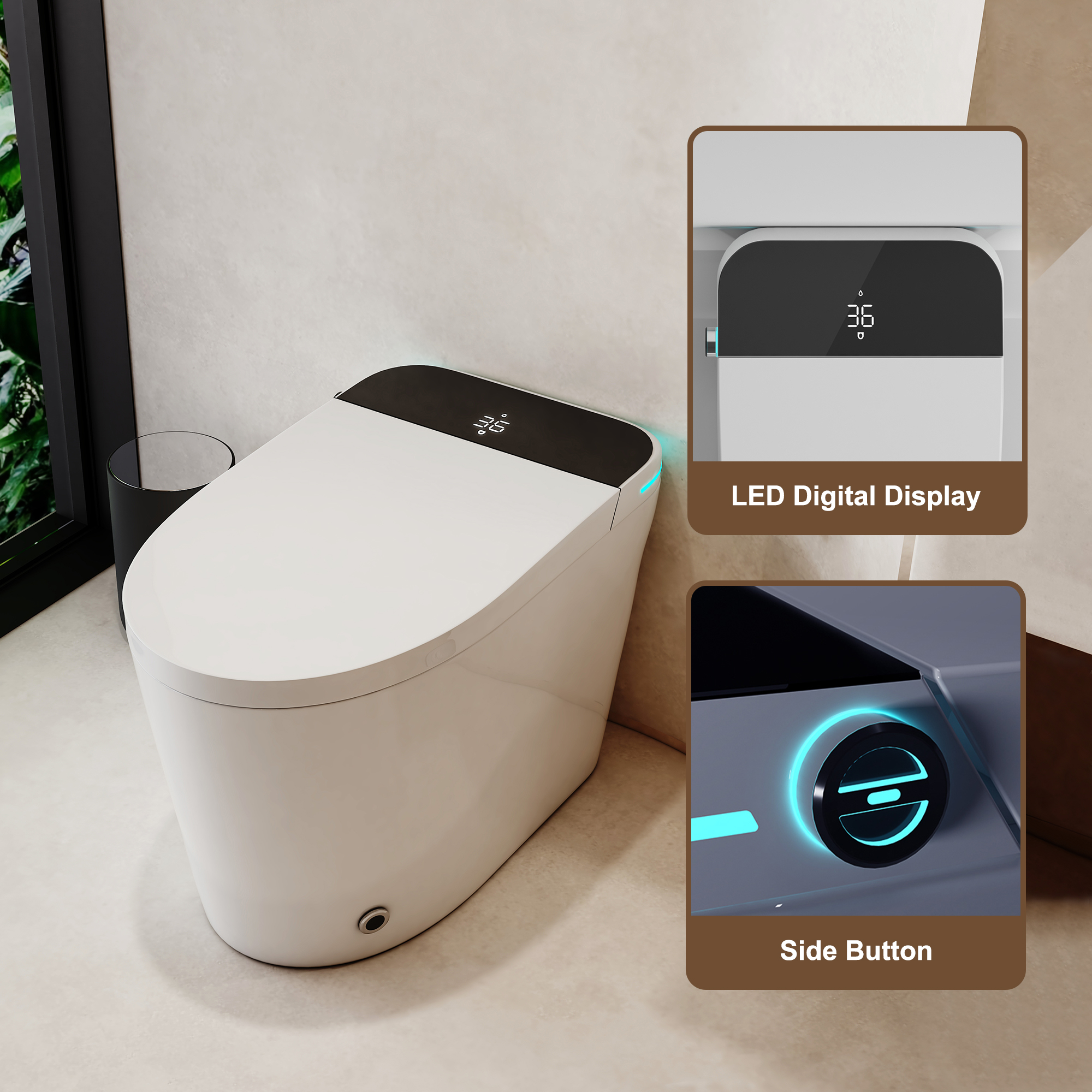 Modern Smart Toilet with Built-in Bidet Seat and LED Display