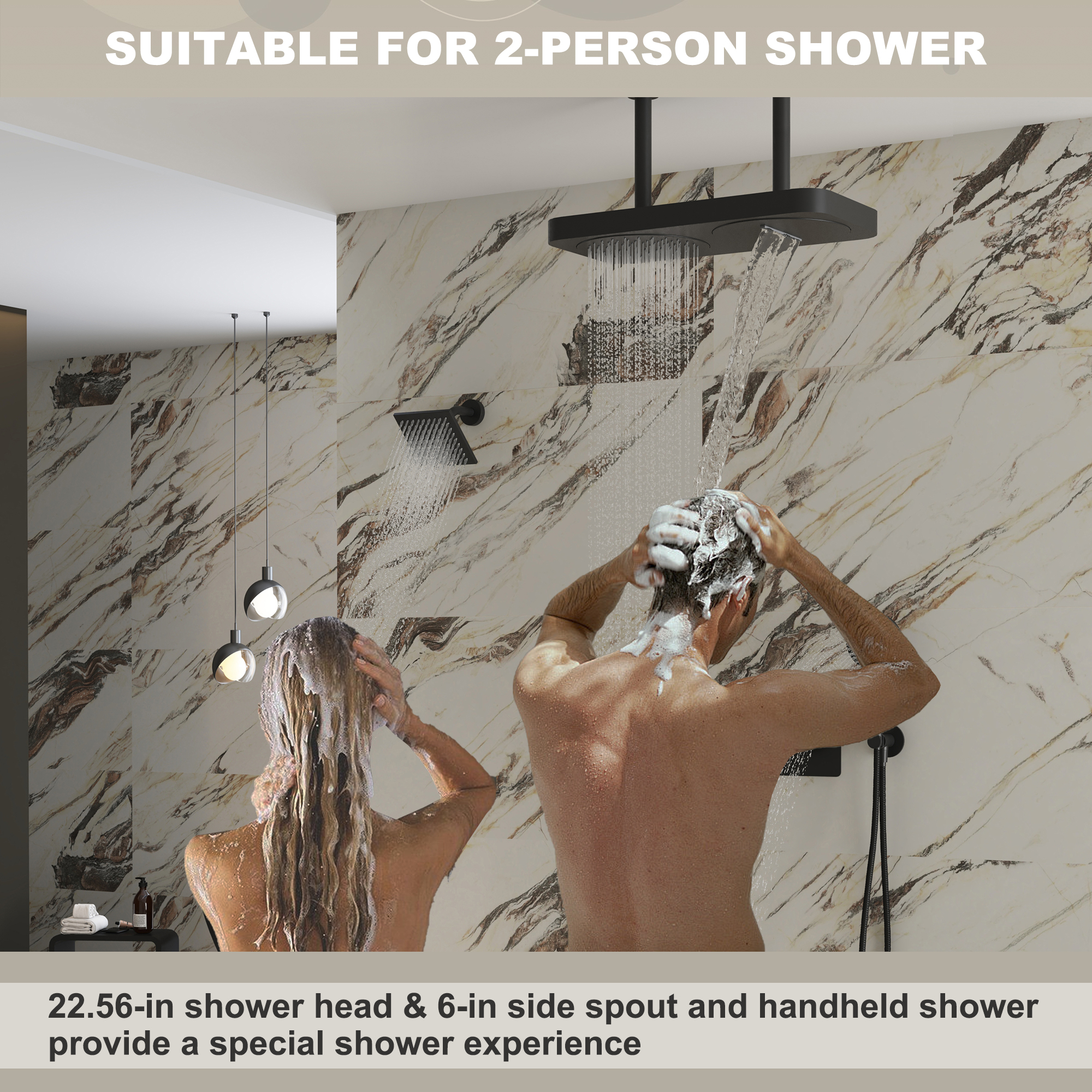 22.56*11.22 inch Ceiling-Mounted 4-Function Thermostatic Dual Shower System with Hand Shower