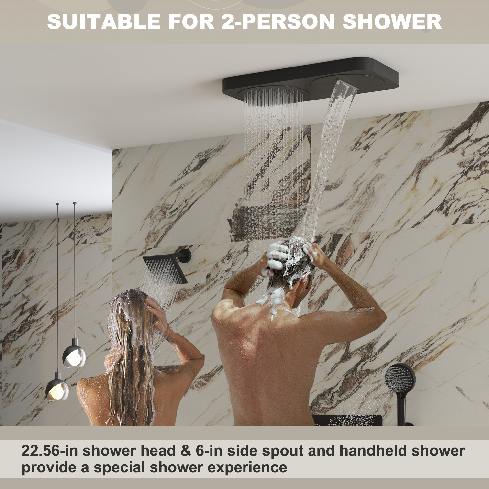 22.56" x 11.22" Flush-Mounted 4-Function Thermostatic Dual Shower Head System