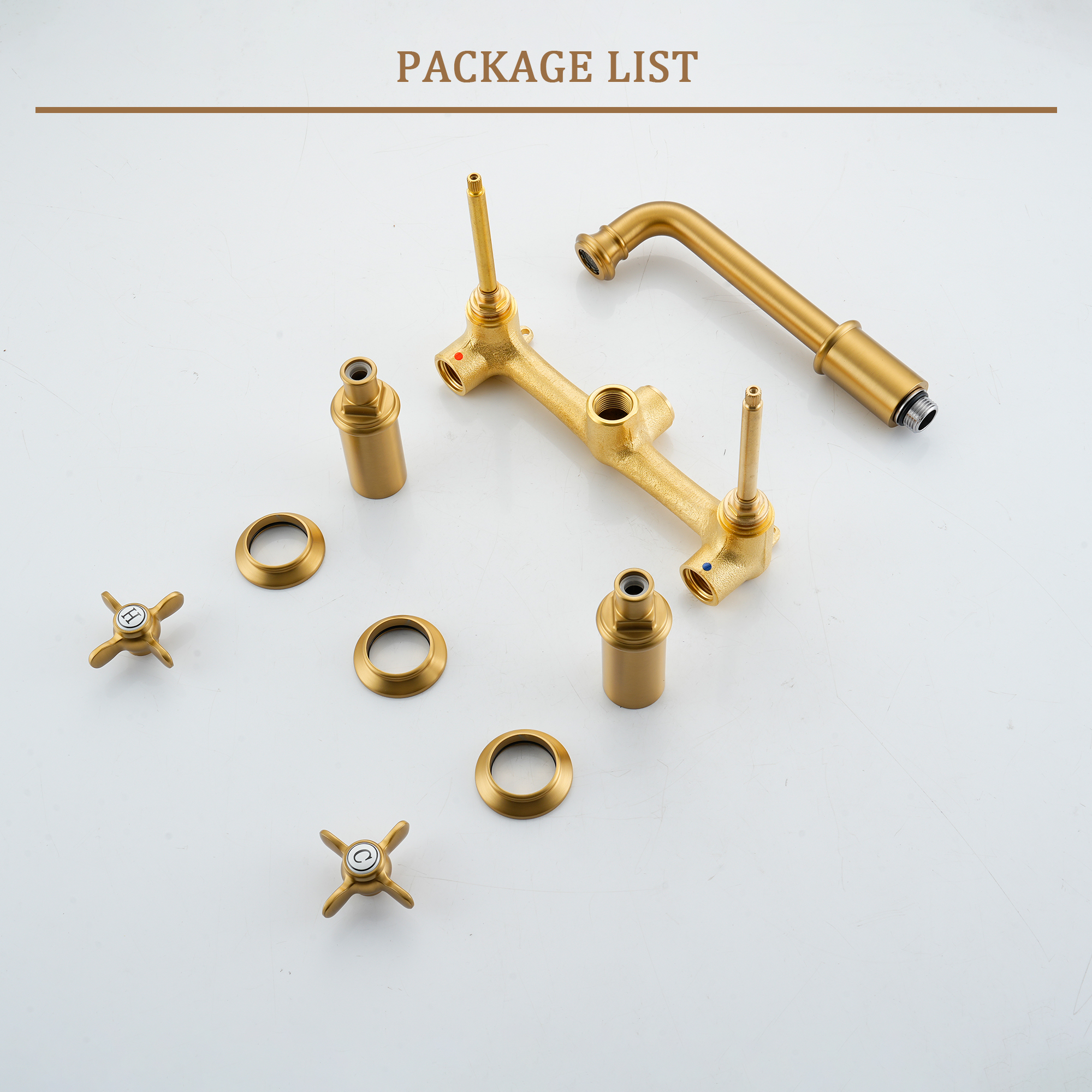 Cross Handles Brushed Gold Wall Mounted Bathroom Faucet – DANUBE