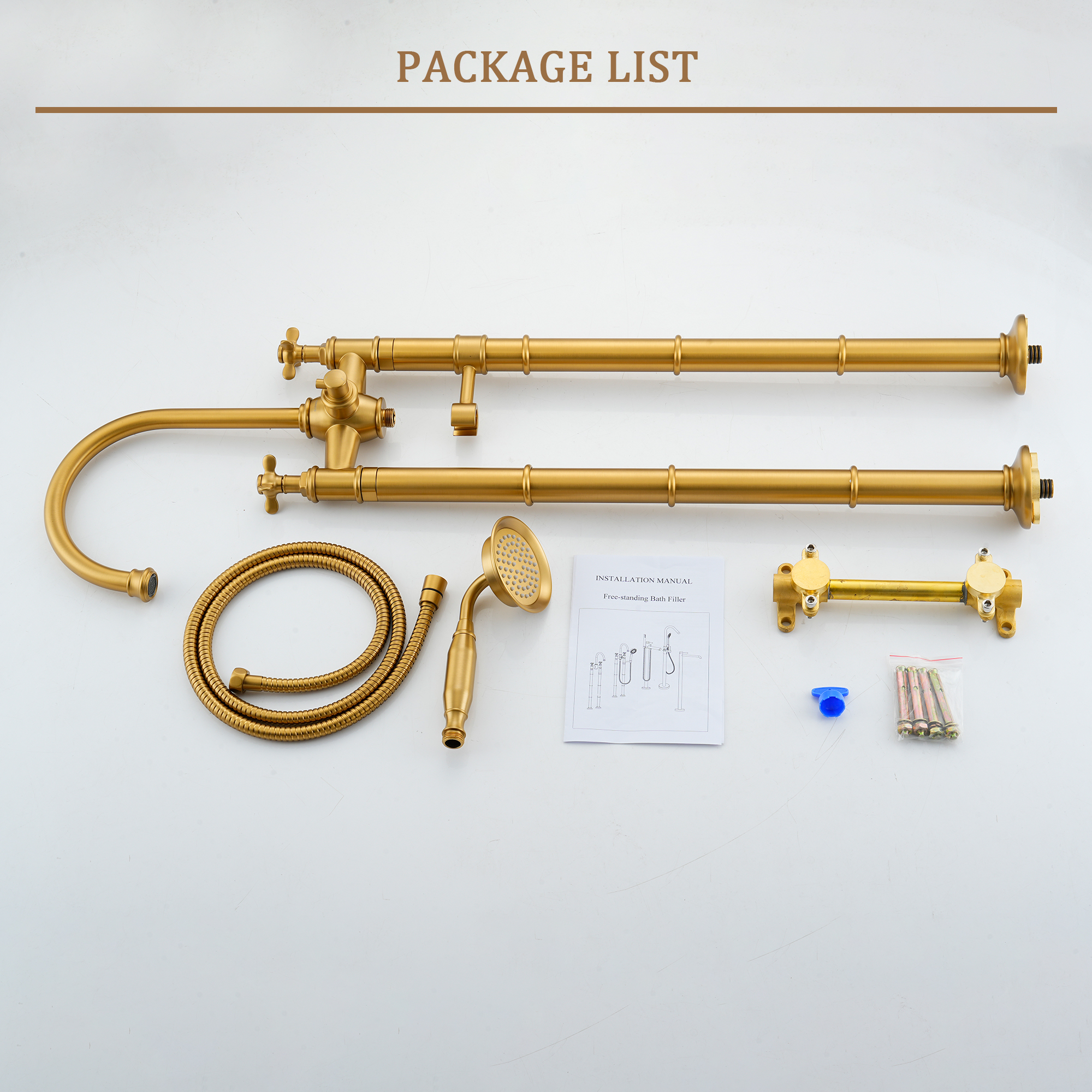 Brushed Gold Freestanding Bathtub Faucet with Hand Shower - DANUBE