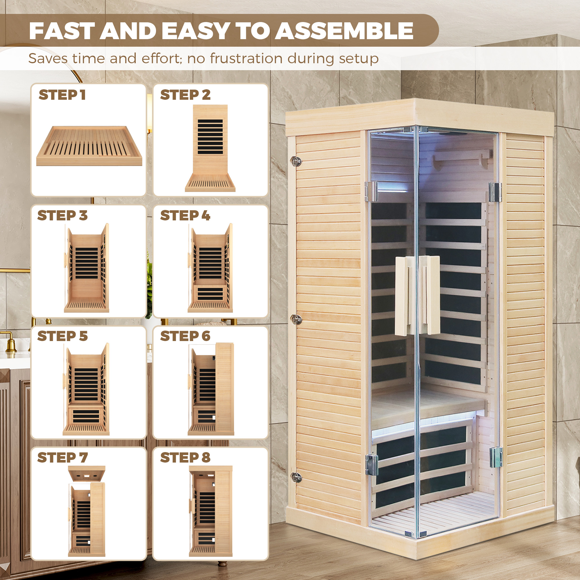 1-Person Home Infrared Sauna with Quick Assembly and Bluetooth Audio & LED Lights