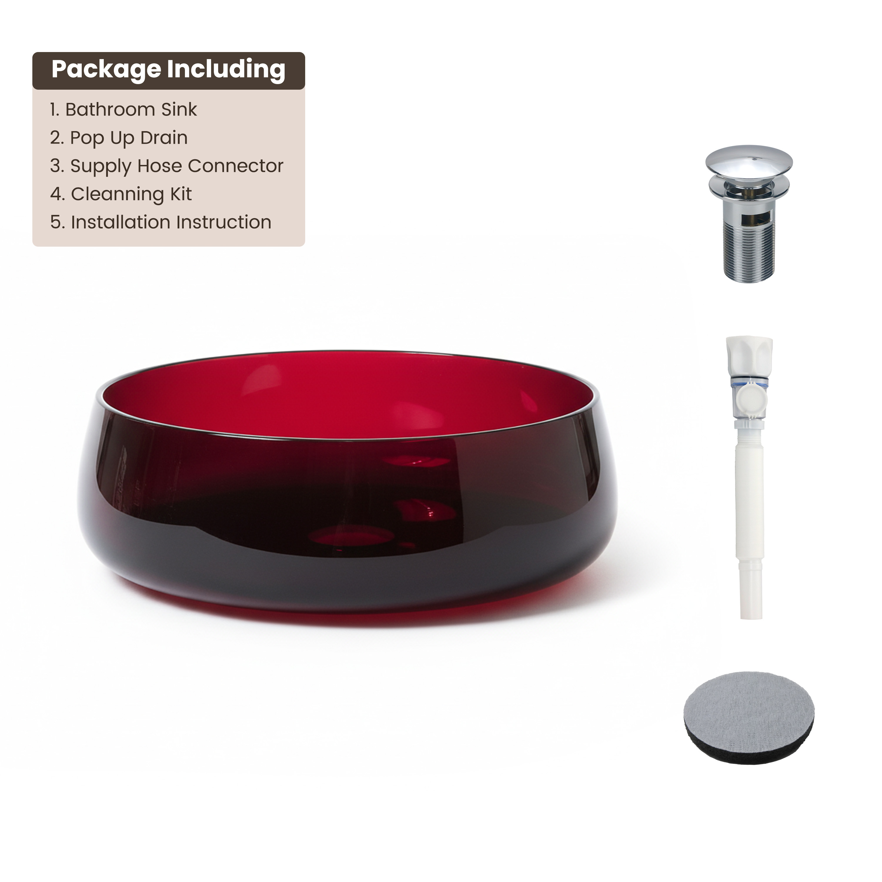 17.7" Round Transparent Resin Bathroom Vessel Sink with Drainer