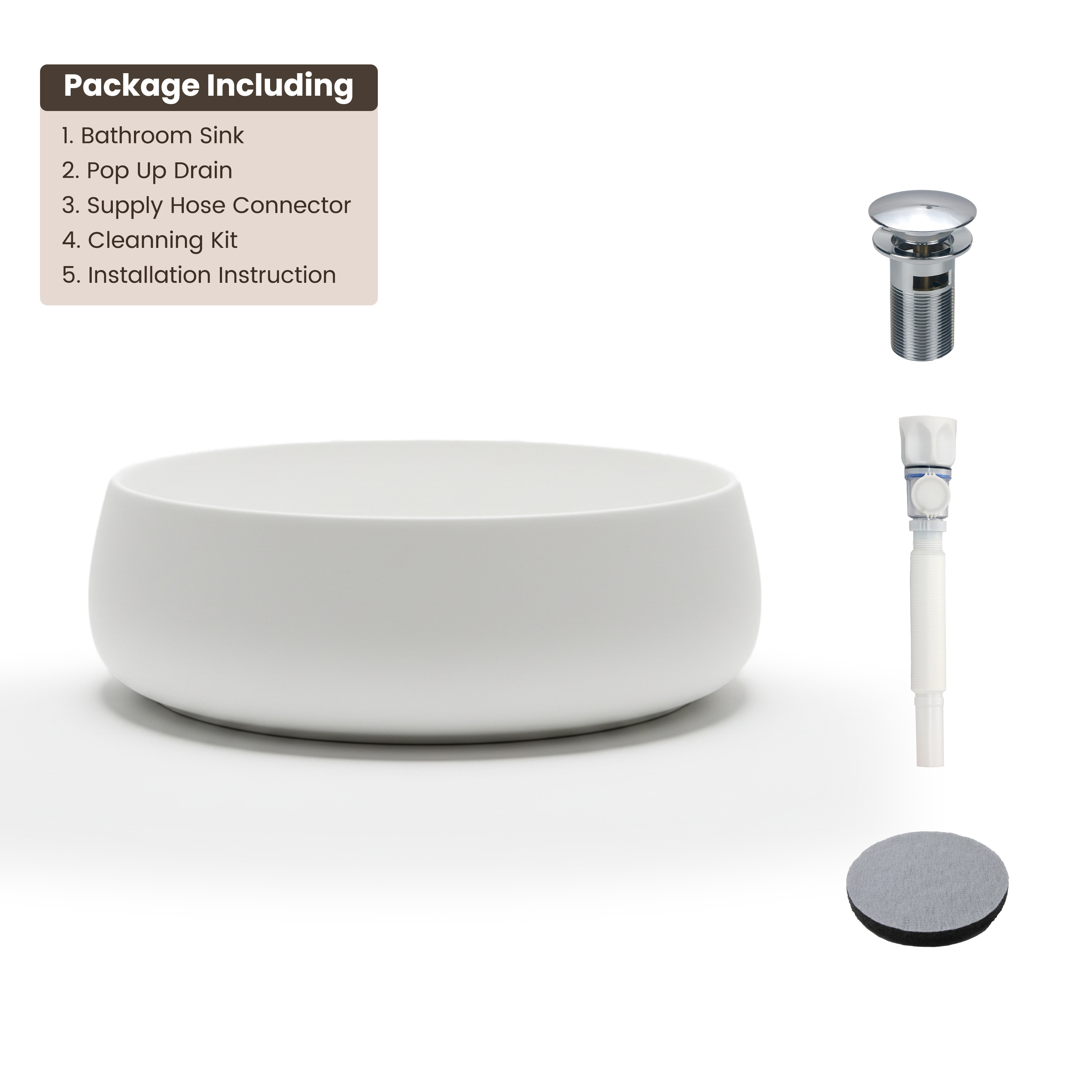 17.7" Round Solid Surface Bathroom Sink in Matte White