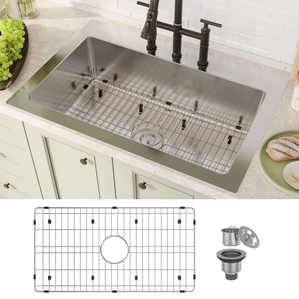 [Copy]33inch 3-Hole Single Bowl Stainless Steel Drop-in Workstation Kitchen Sink with Accessories