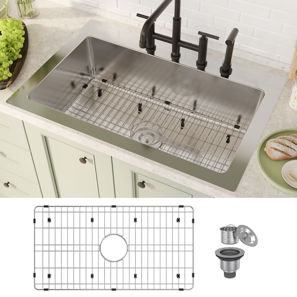 [Copy]33inch 3-Hole Single Bowl Stainless Steel Drop-in Workstation Kitchen Sink with Accessories