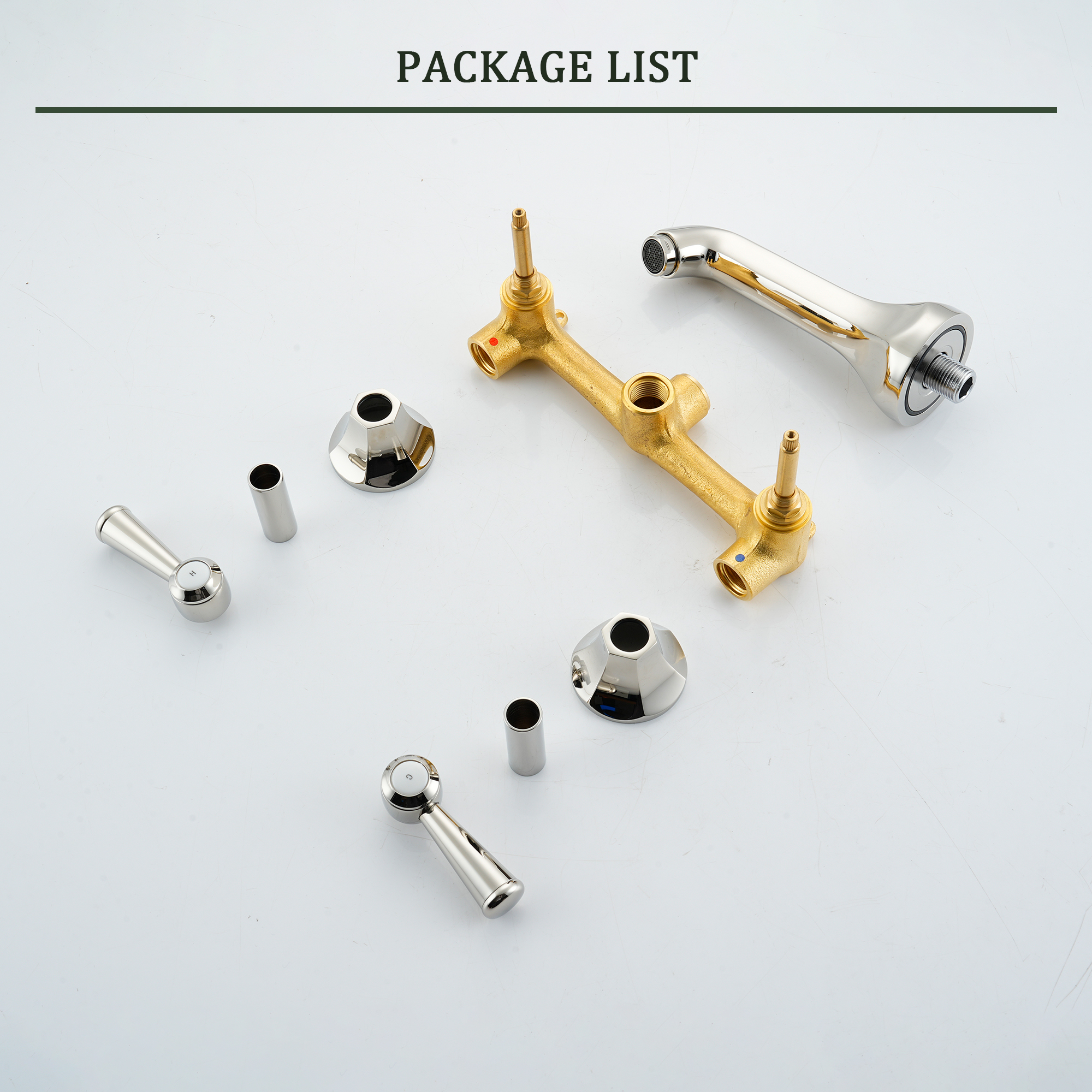 Polished Nickel Dual Handle Wall Mounted Bathroom Faucet - HEXAGON