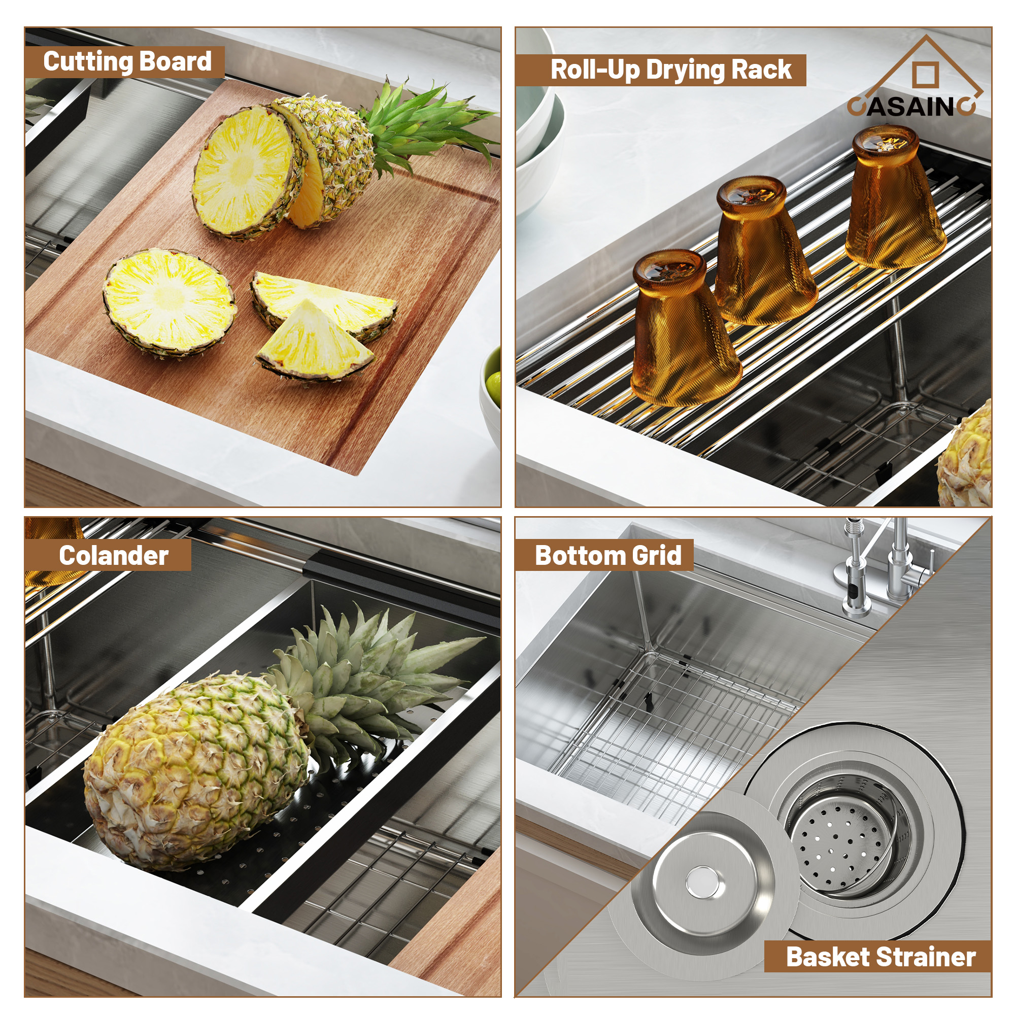 36 inch Workstation Undermount kitchen Sink Stainless Steel Sink 18 Gauge Single Bowl Kitchen Sinks Set