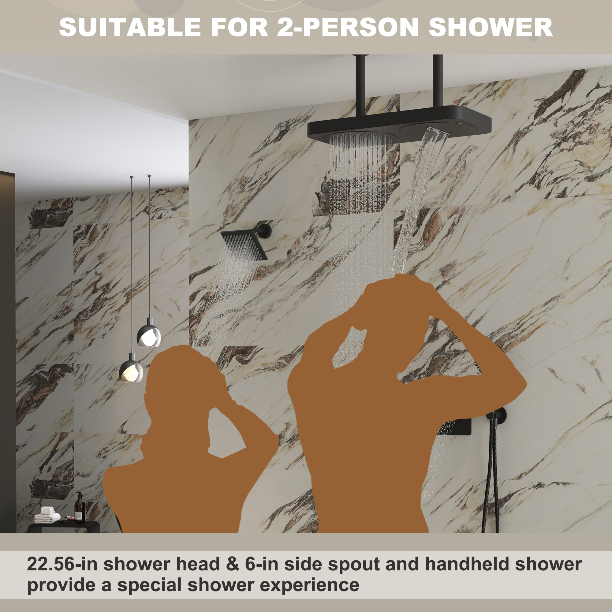 22.56*11.22 inch Ceiling-Mounted 4-Function Thermostatic Dual Shower System with Hand Shower