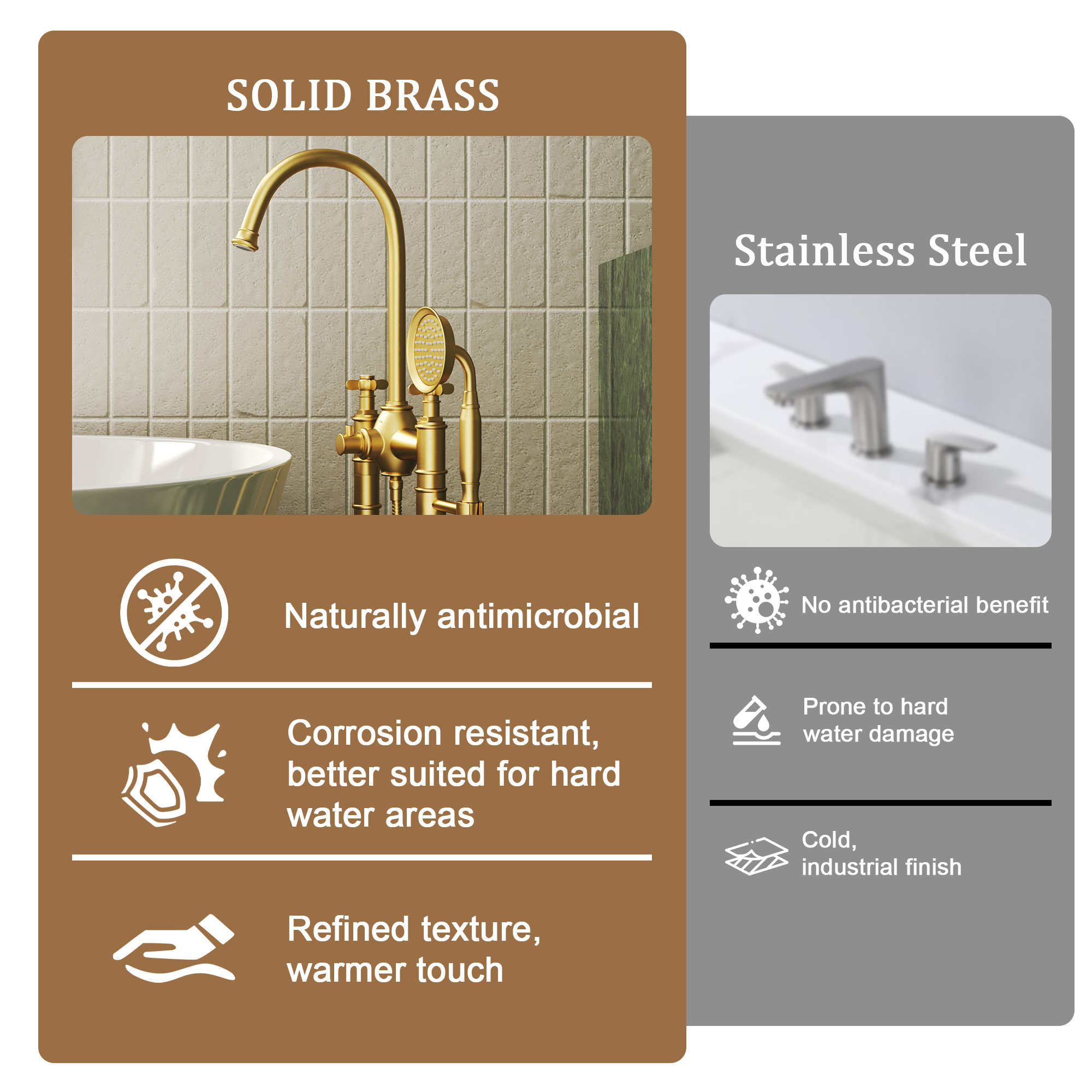 Brushed Gold Freestanding Bathtub Faucet with Hand Shower - DANUBE
