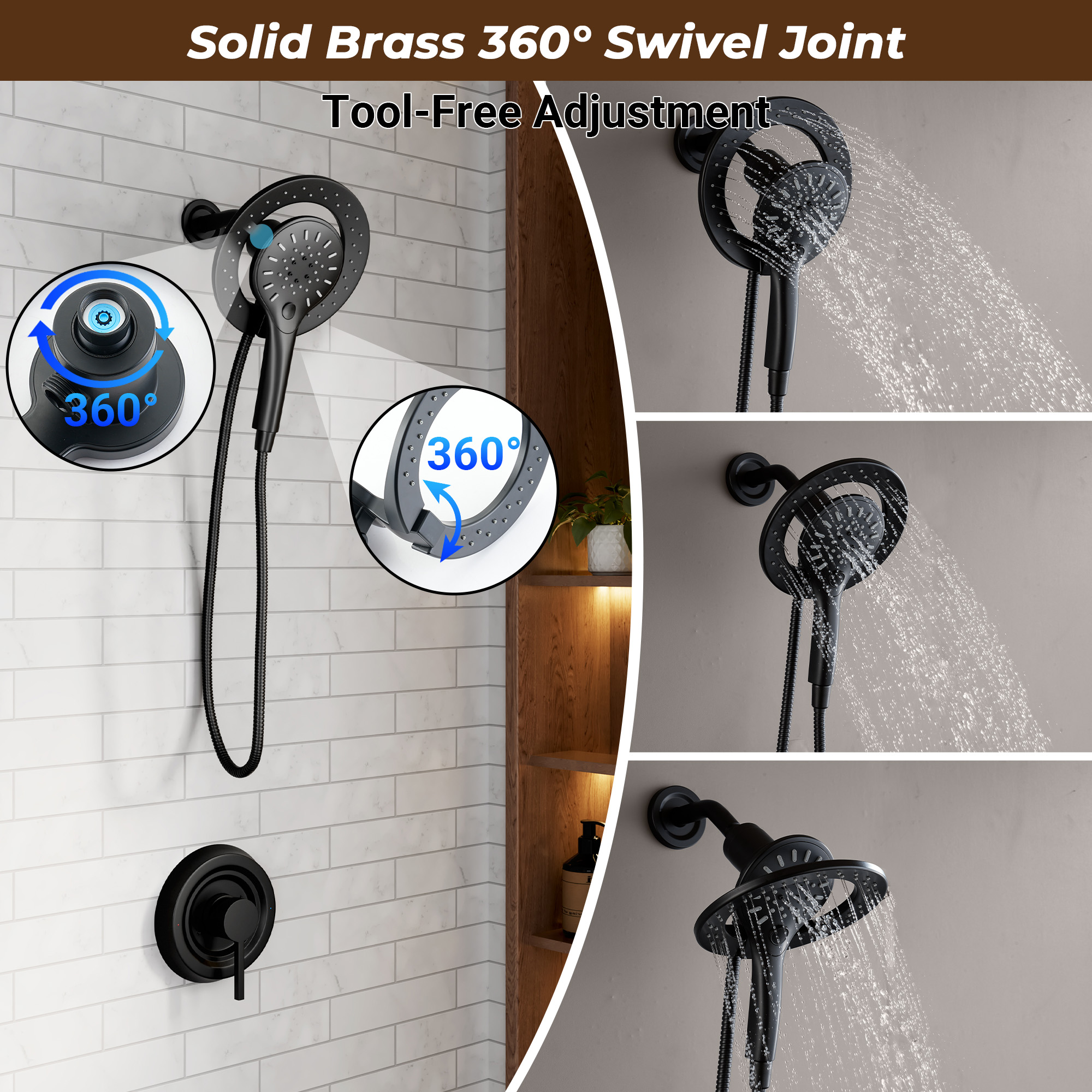 7-inch Magnetic Dual Shower System with 3-Function Hand Shower