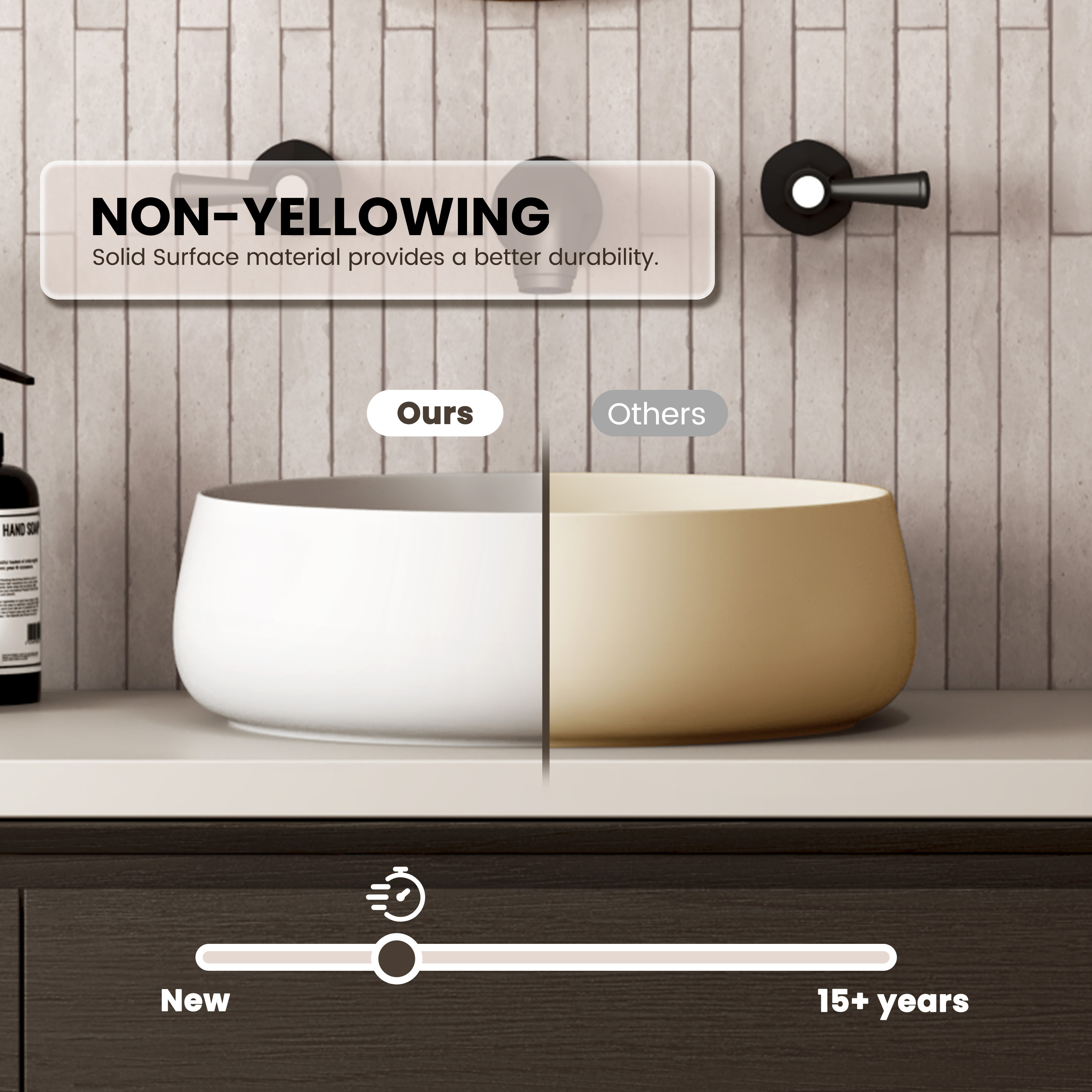 17.7" Round Solid Surface Bathroom Sink in Matte White