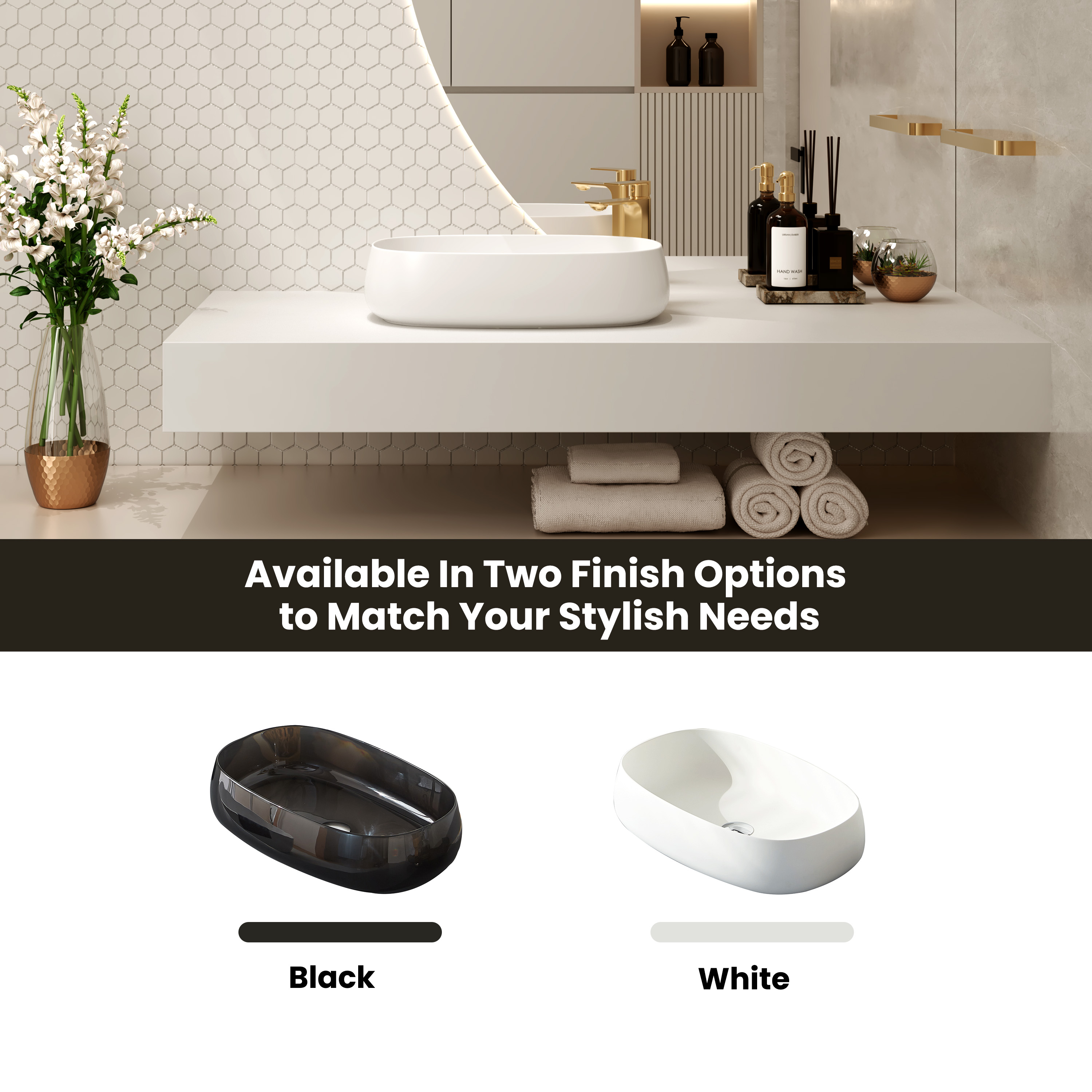 23" Oval Transparent Resin Bathroom Vessel Sink with Drainer